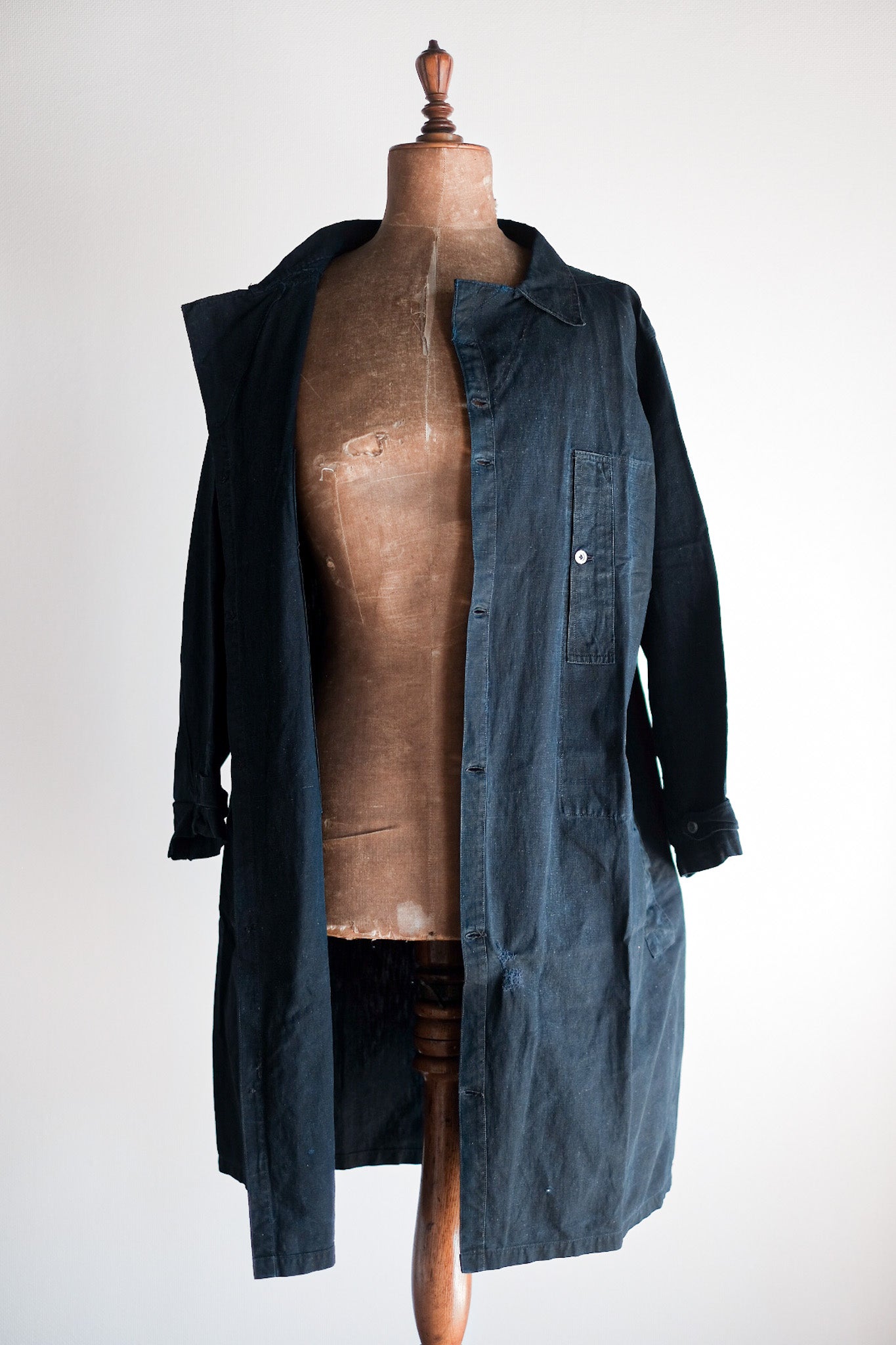 【Early 20th C】French Antique Indigo Metis Smock Open Type "Biaude"