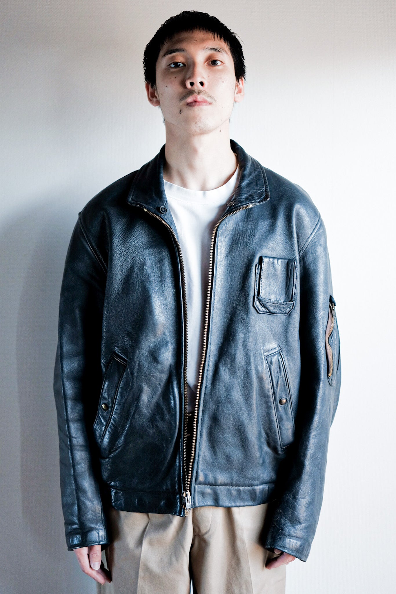 【~70's】French Air Force Pilot Leather Jacket