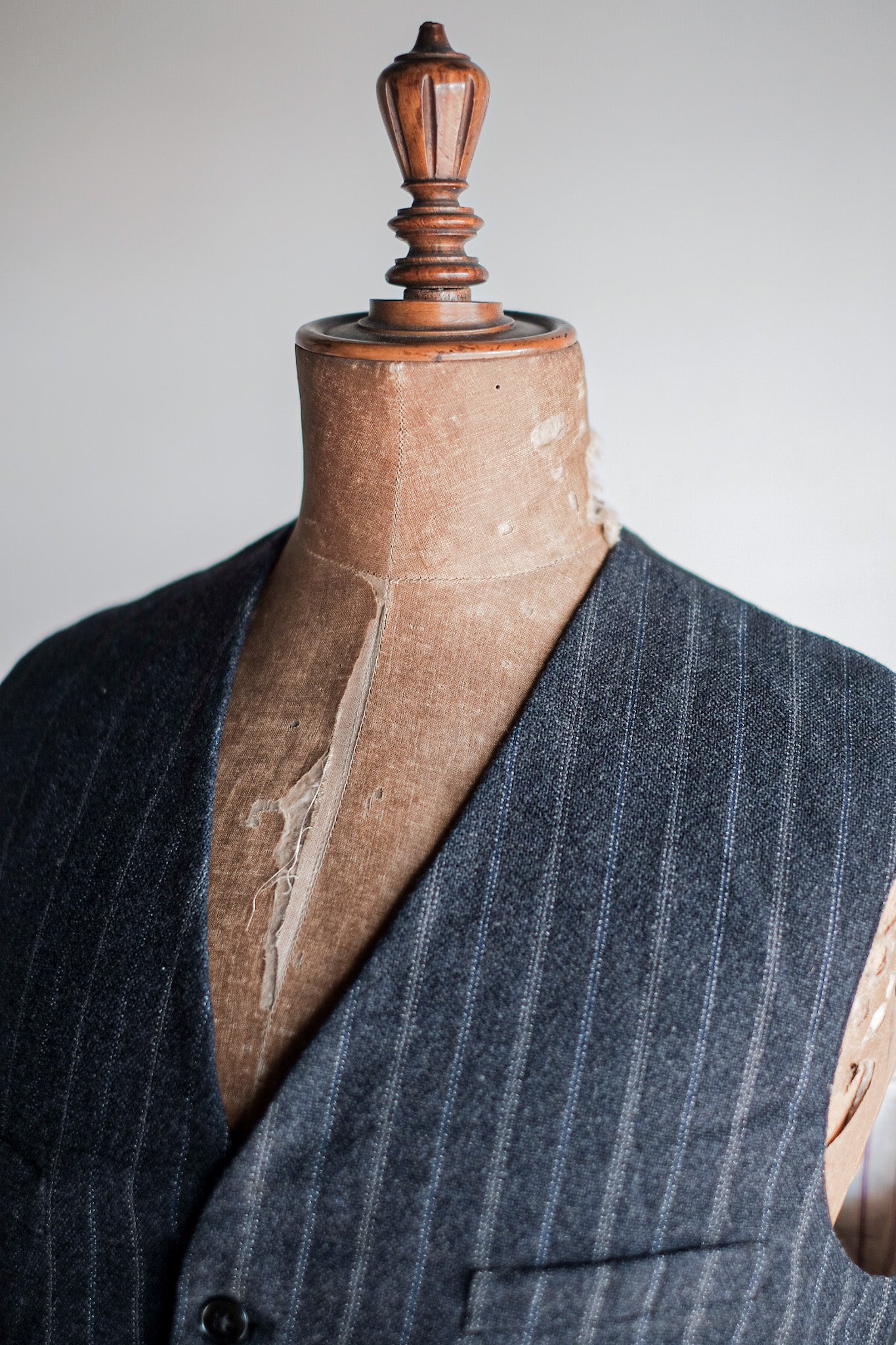 【~40's】French Vintage Gray Wool Striped Work Gilet