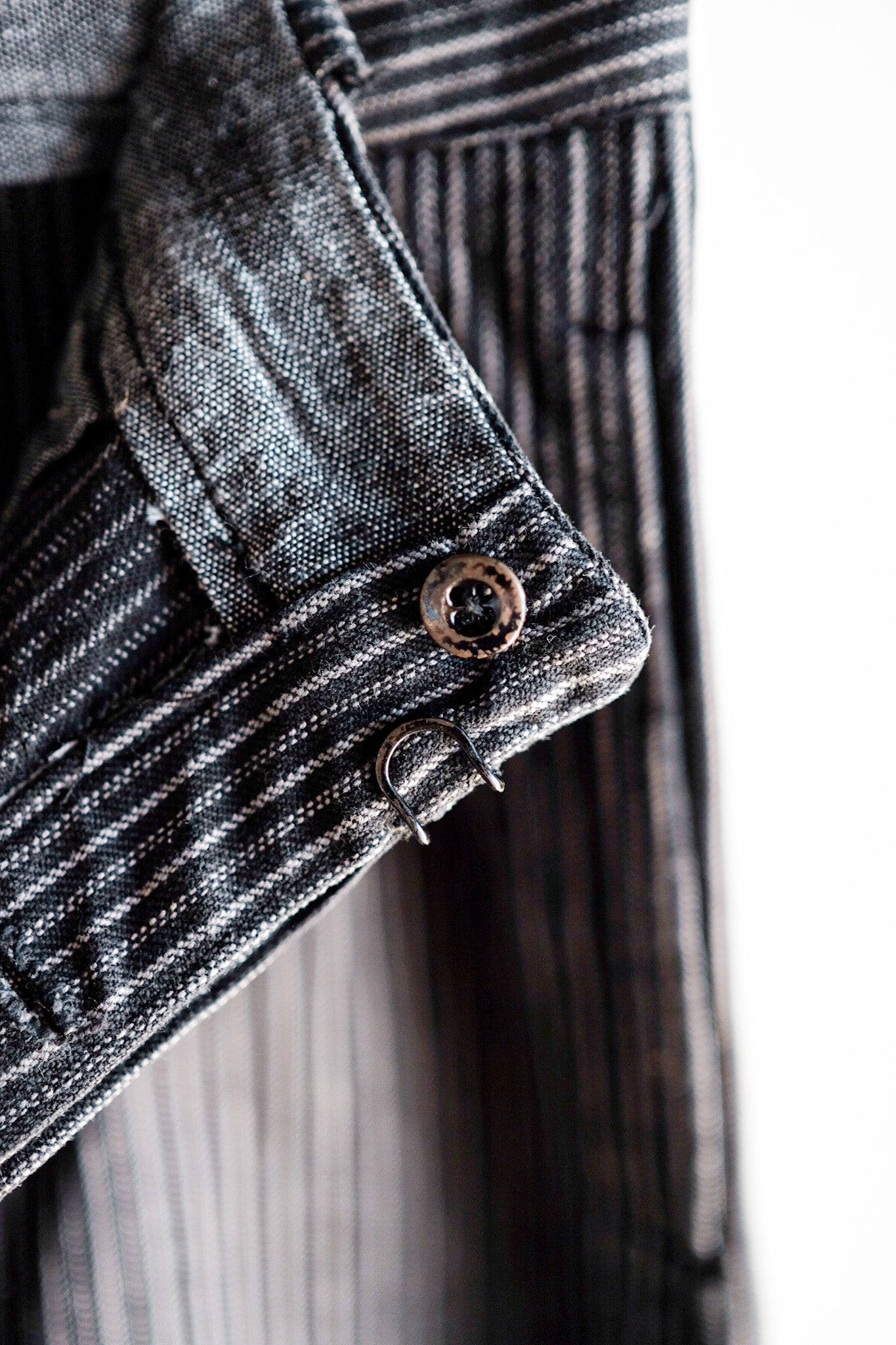 【~ 40 대 's 프랑스 빈티지면 스트라이프 작업 바지