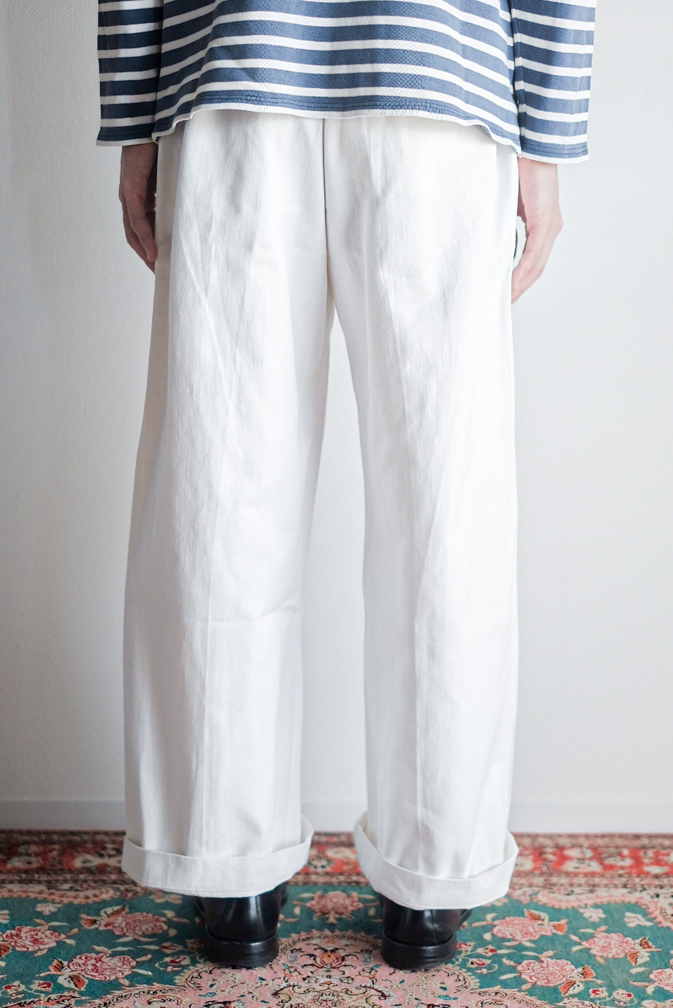 【~50's】French Army White Cotton Trousers Size. 84