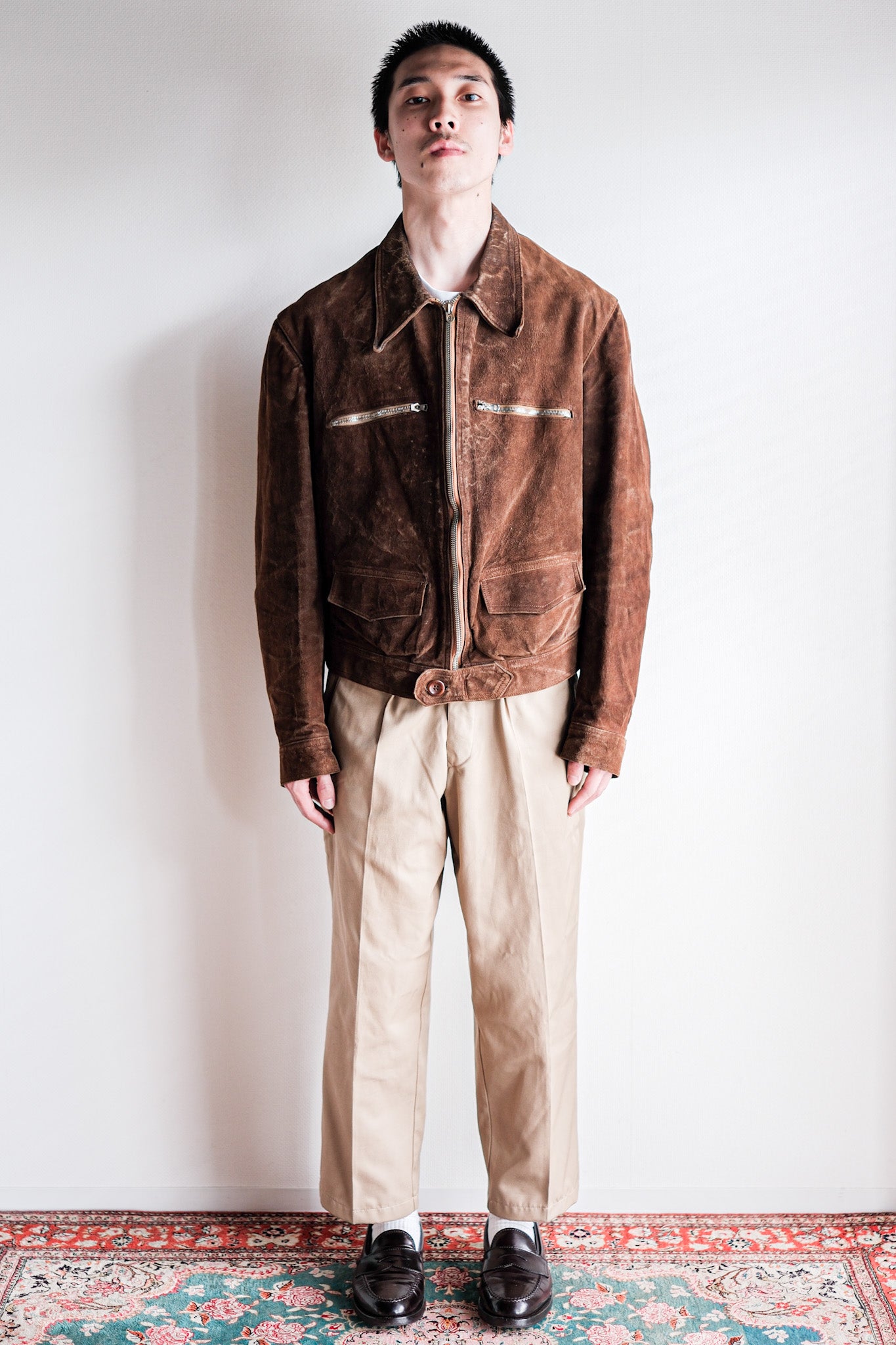 【~30’s】French Vintage Suede Leather Cyclist Jacket