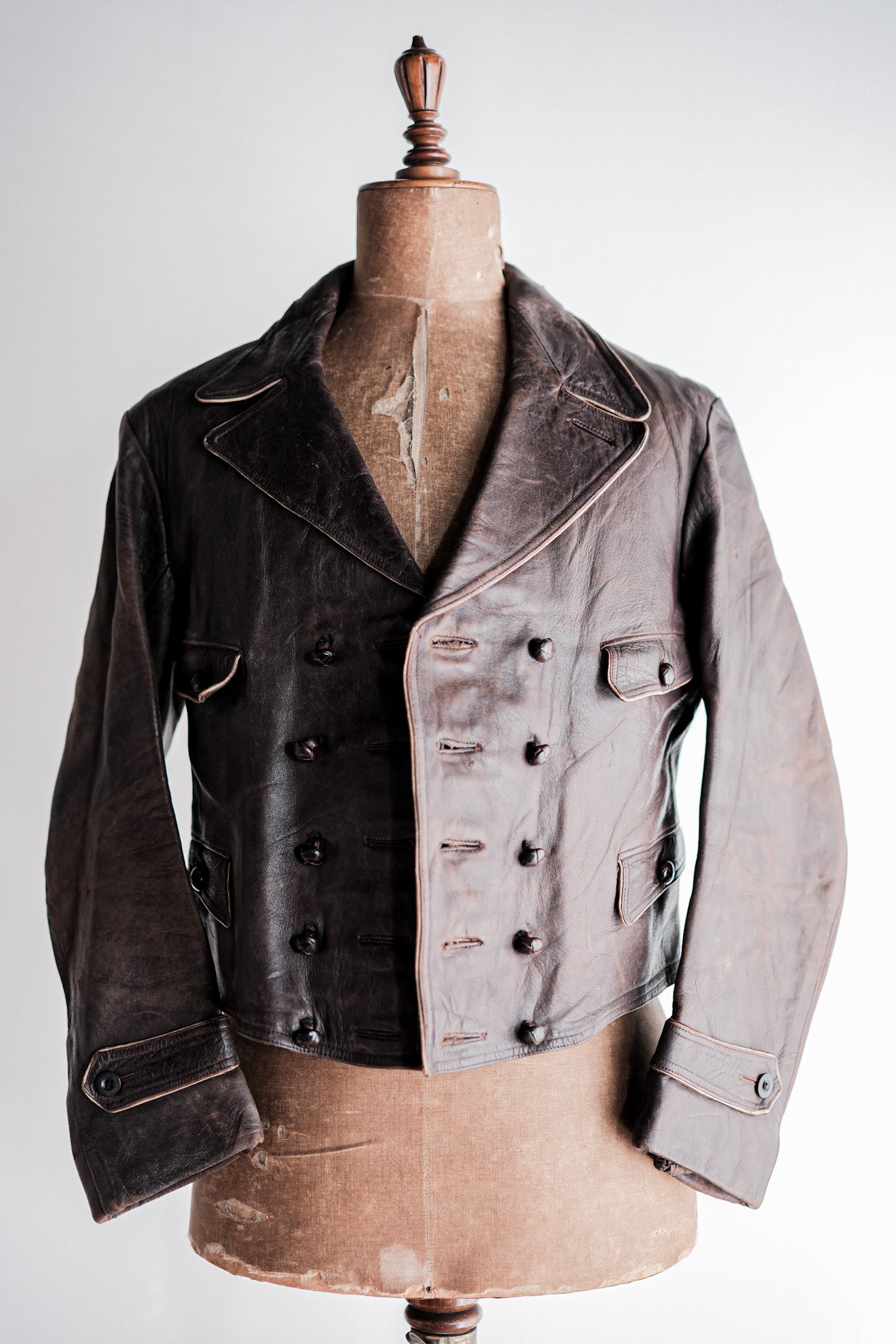 【~40's】German Vintage Double Breasted Motorcycle Leather Jacket