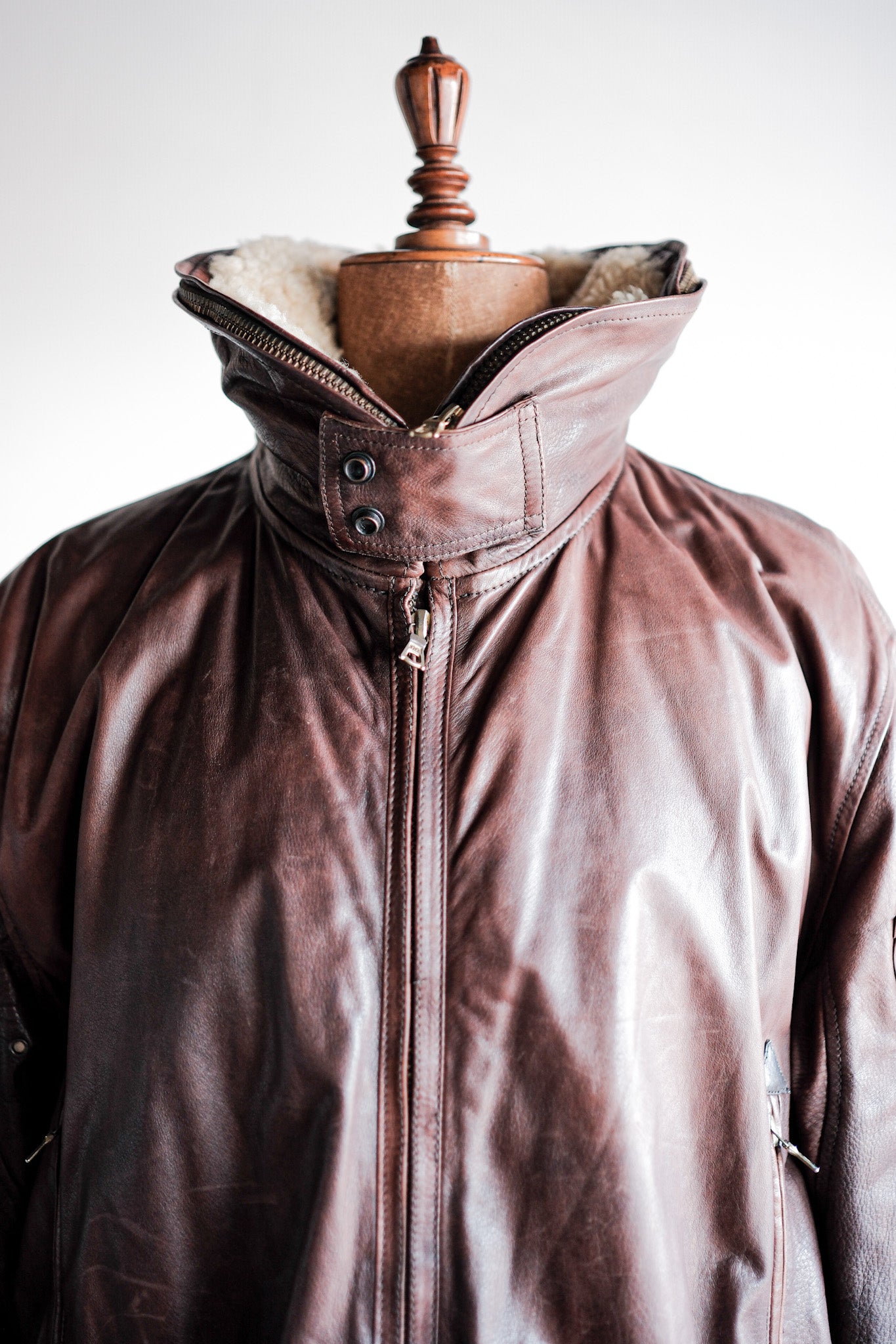 【~80's】Old GIORGIO ARMANI Aviator Style Leather Coat Size.48