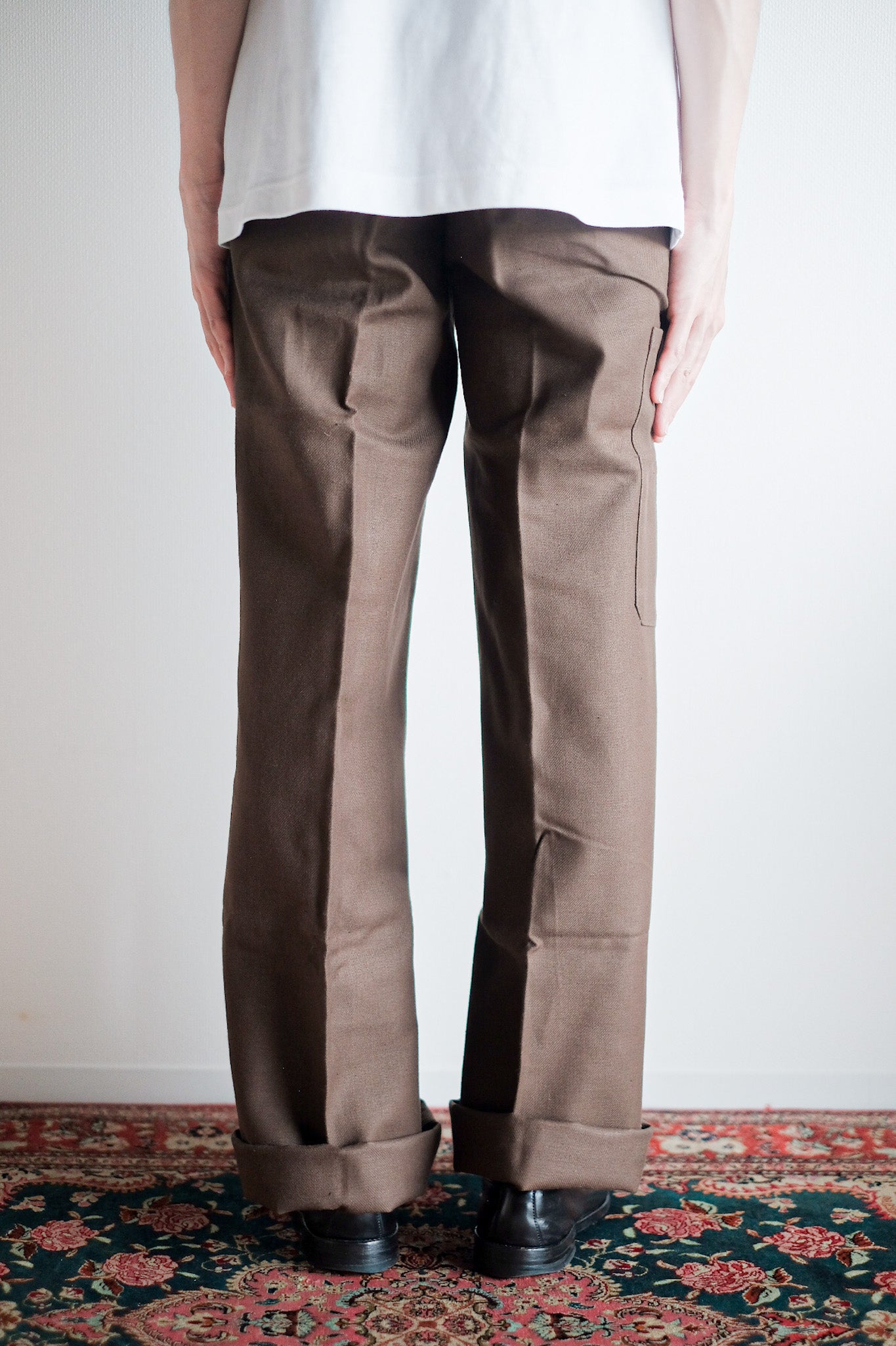 【~50's】French Vintage Brown Cotton Twill Work Pant "AUMOLINEL" "Dead Stock"