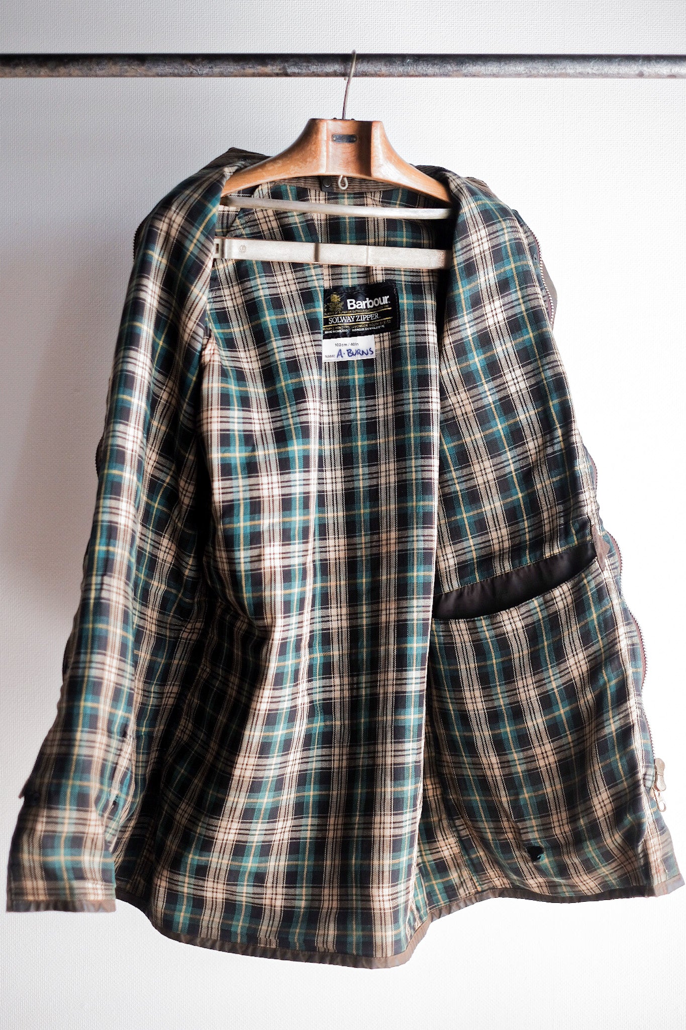 【~80's】Vintage Barbour "SOLWAY ZIPPER" With Hood 2 Crest Size.40