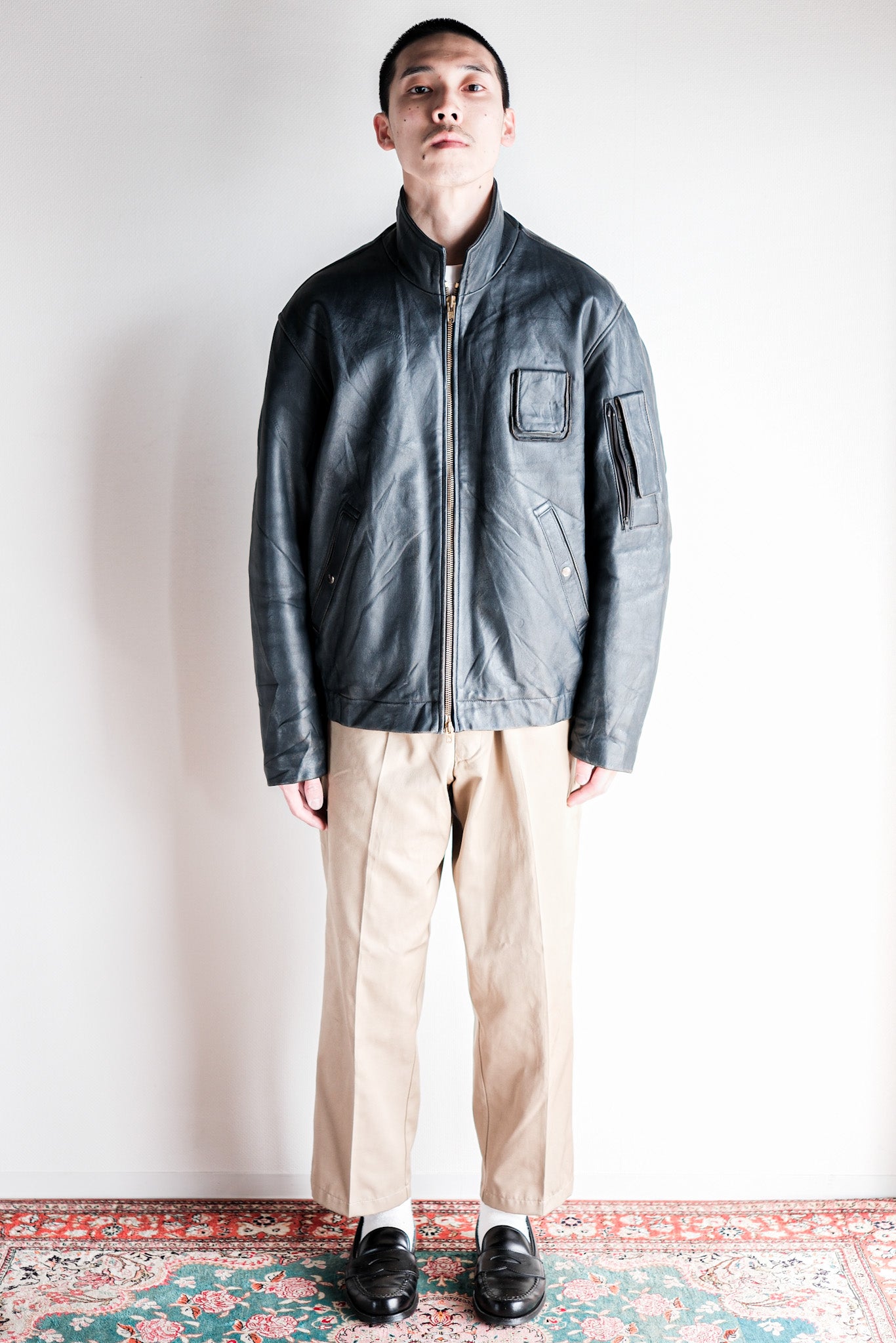 【~70's】French Air Force Pilot Leather Jacket Size.50