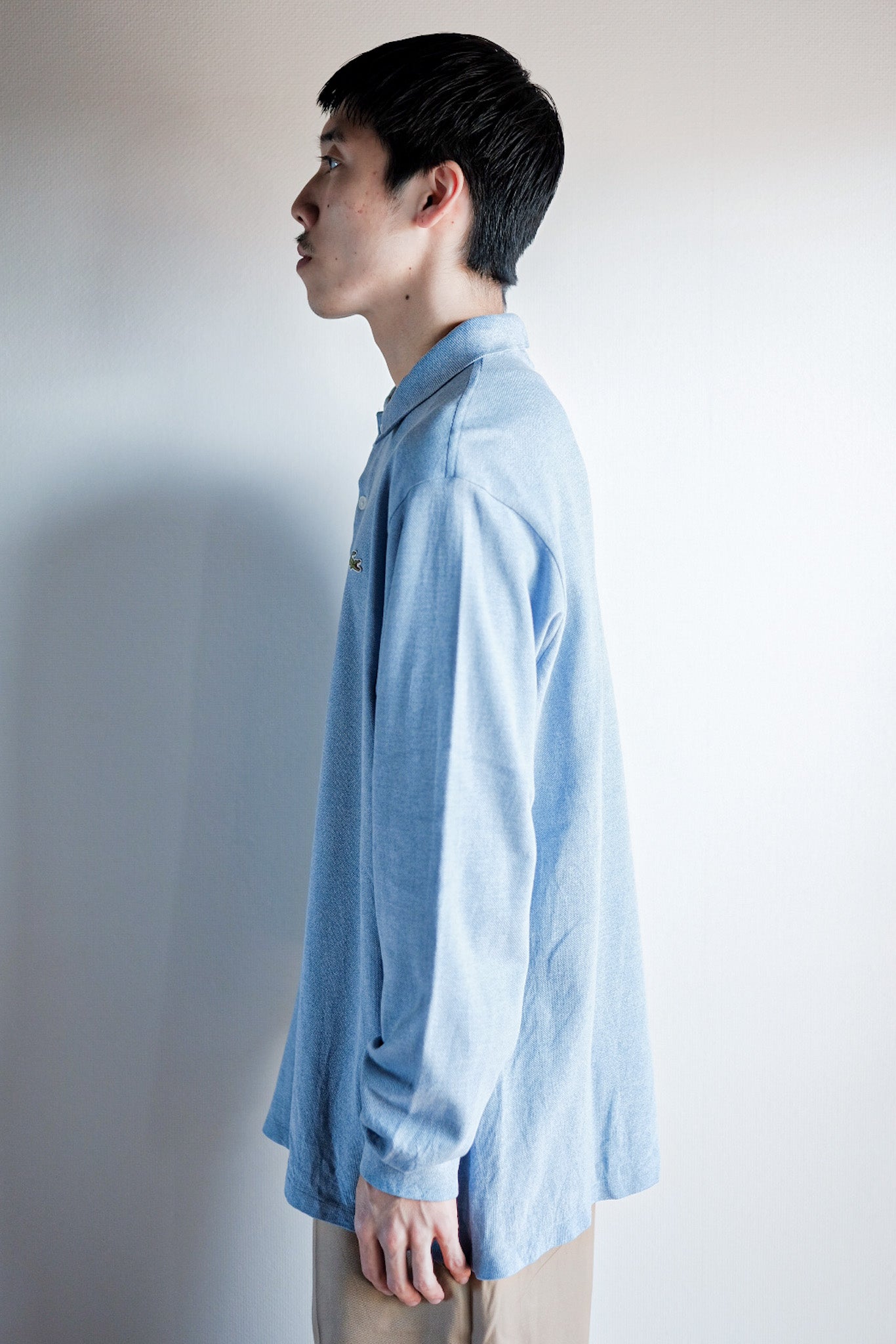 【~80's】CHEMISE LACOSTE L/S Polo Shirt Size.5 "Marbling Light Blue"