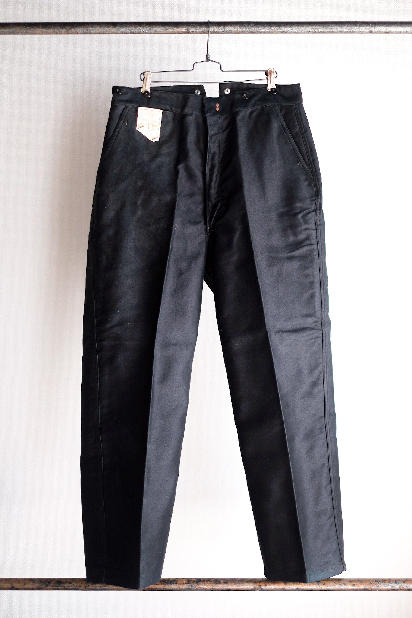 【~40's】French Vintage Black Moleskin Work Pants "Adolphe Lafont" "Dead Stock"