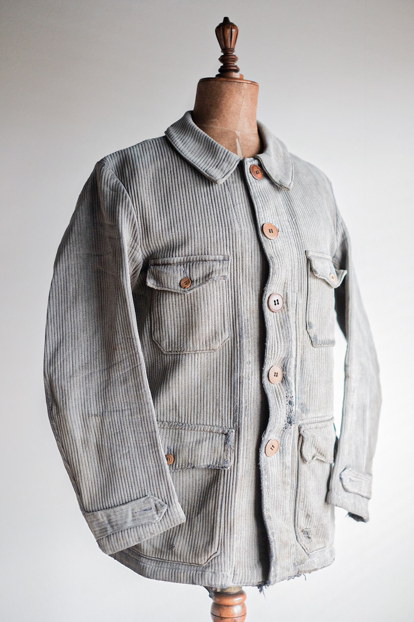 【~40's】French Vintage Gray Cotton Pique Hunting Jacket