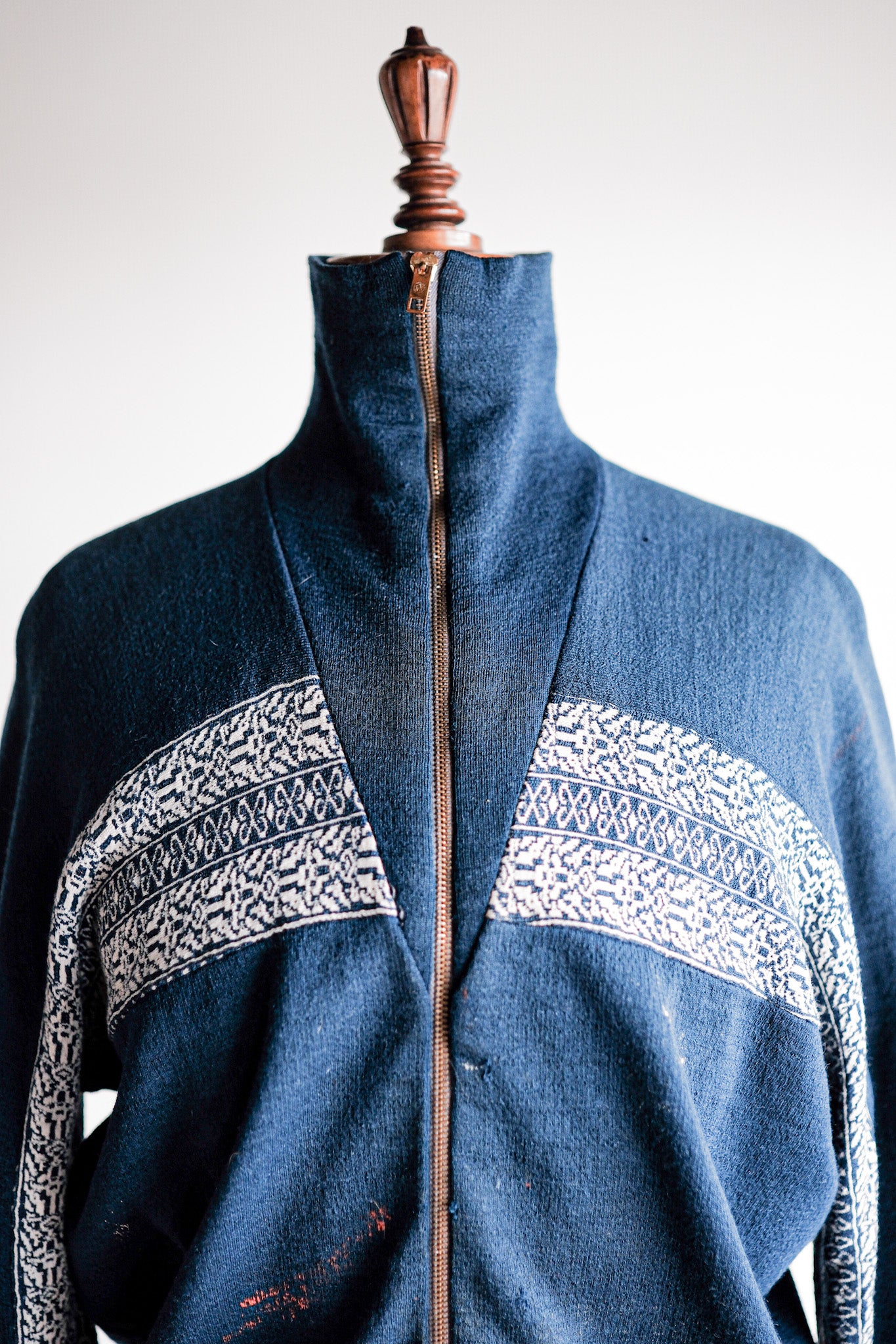 【~50's】French Vintage Full Zip Wool Printed Cardigan