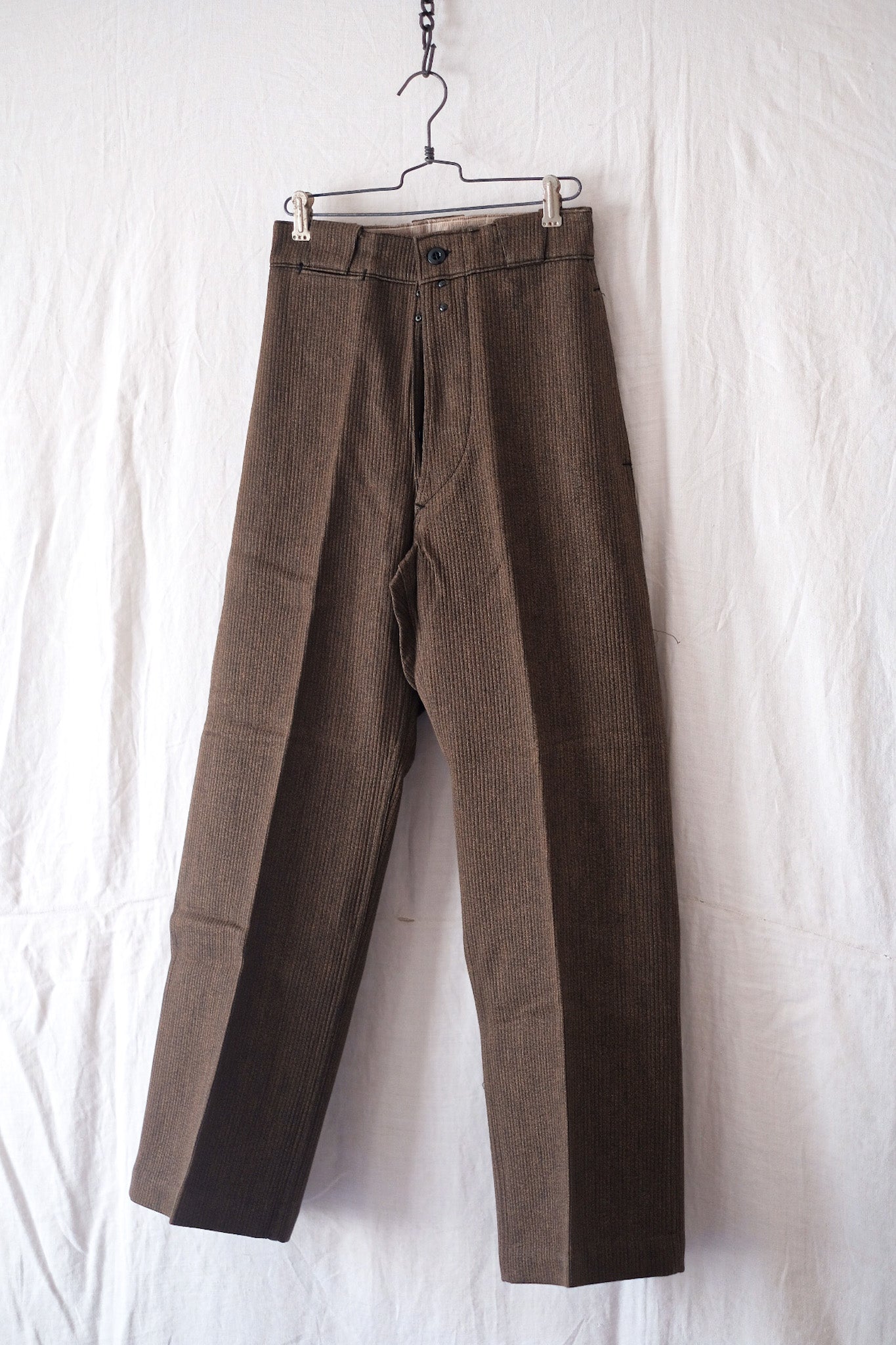 【~50's】French Vintage Brown Cotton Pique Work Pants "Dead Stock"