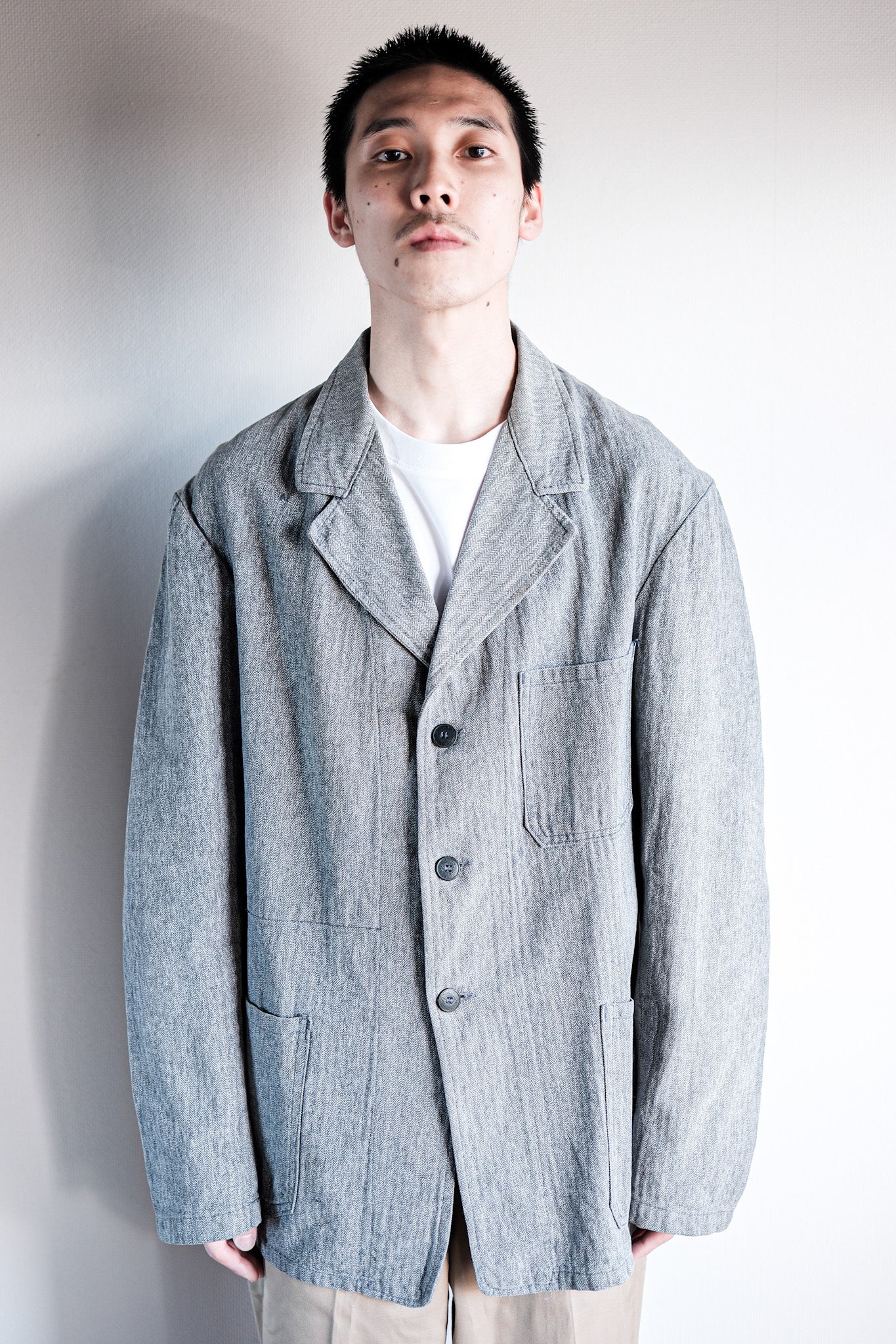 【~50's】French Vintage Salt & Pepper Cotton HBT Lapel Work Jacket