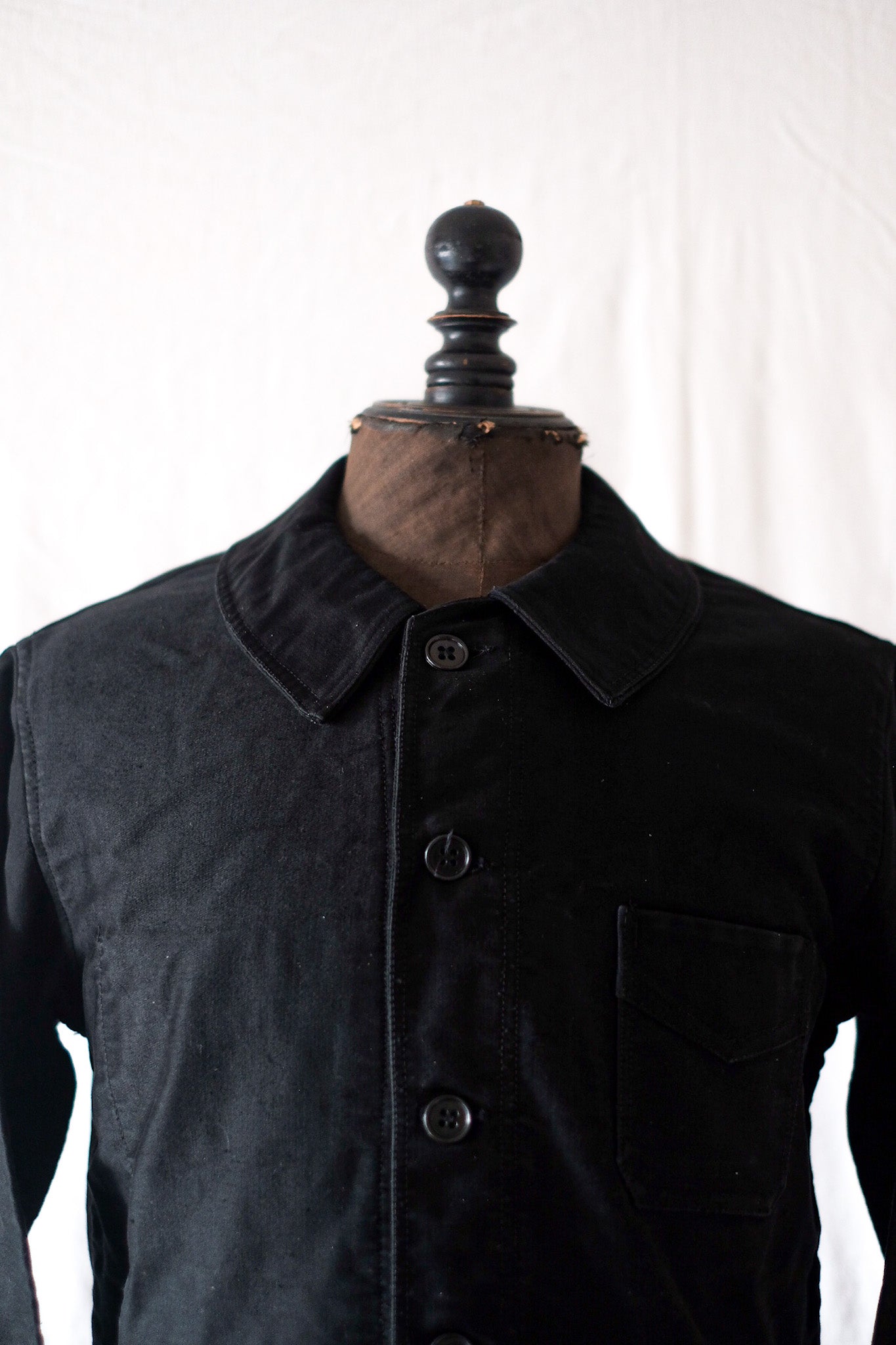 【~40's】French Vintage "Le Mont St. Michel" Black Moleskin Work Jacket