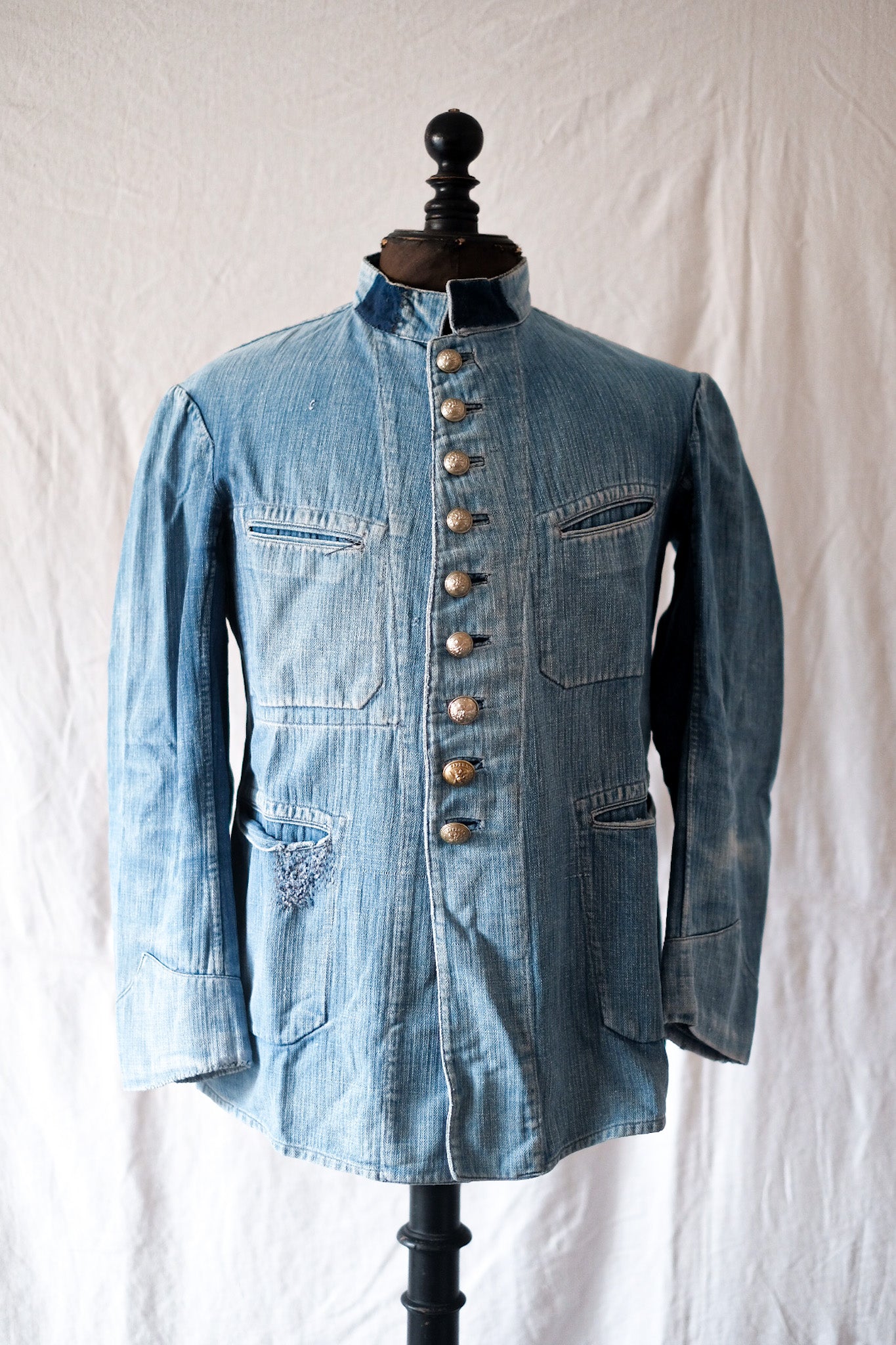 1900's] French Antique Cotton Linen HBT Fireman Jacket