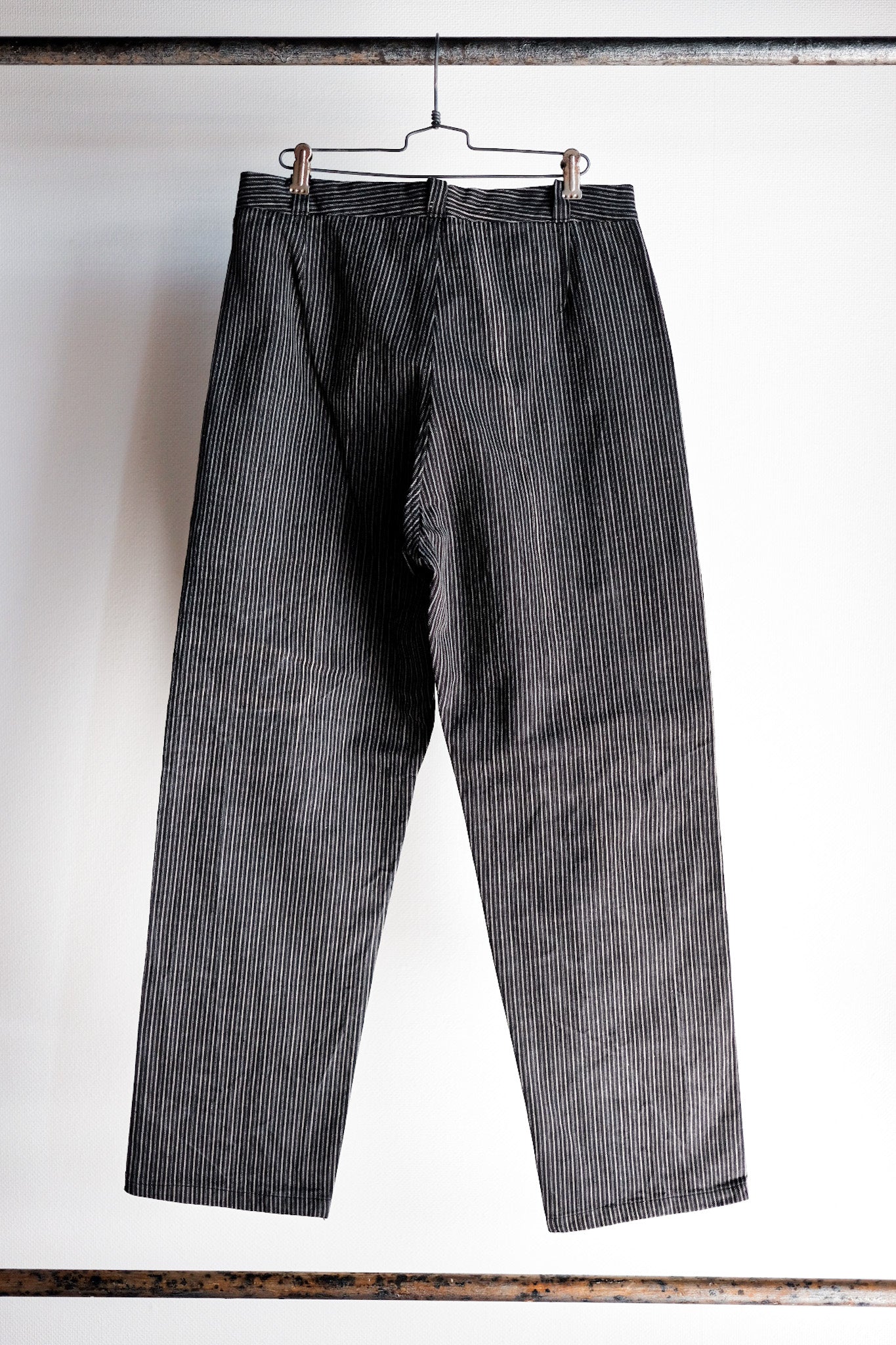 【~ 40 대 's 프랑스 빈티지면 스트라이프 작업 바지