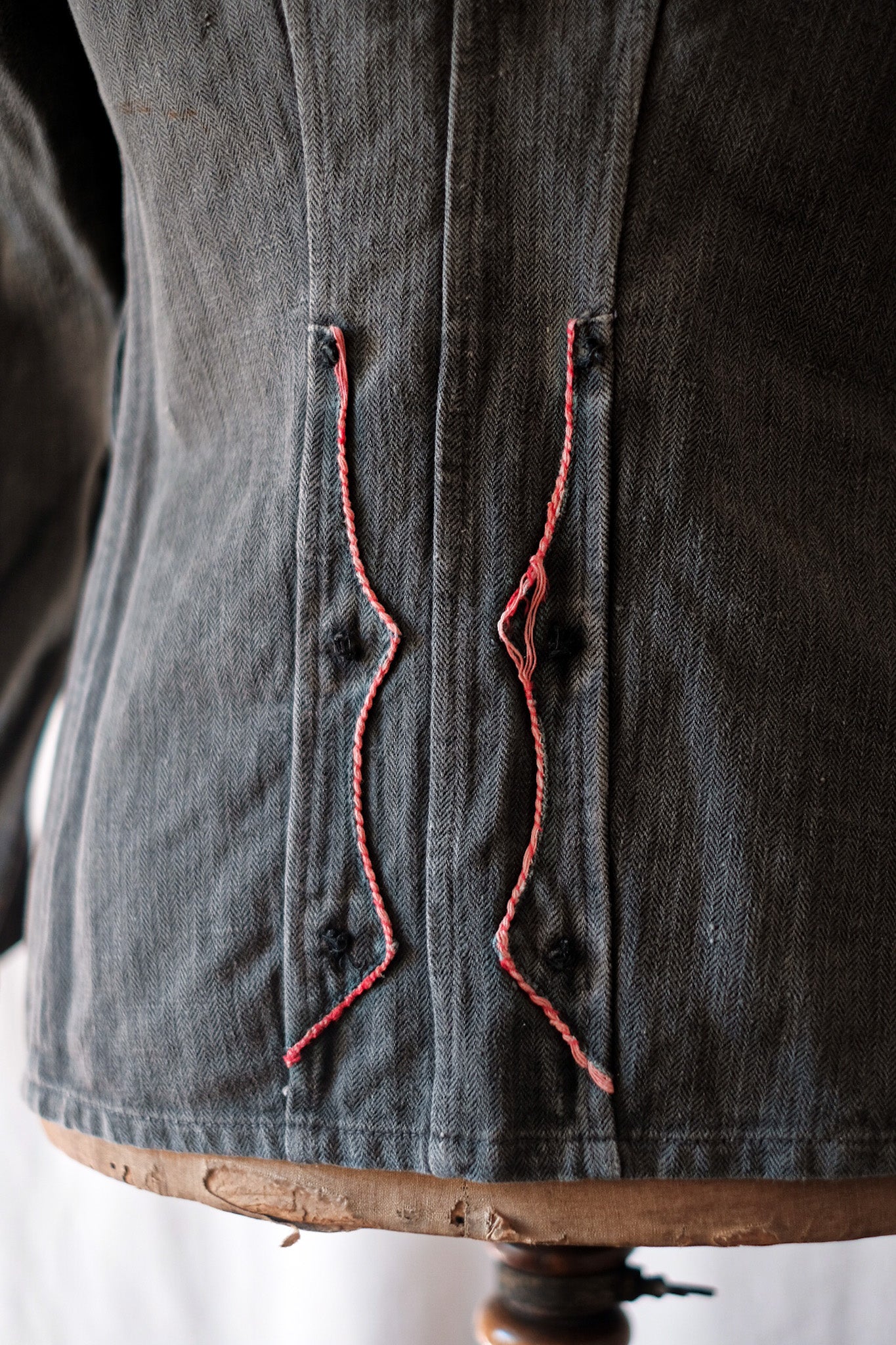 【~10's】French Vintage Black Linen HBT Fireman Jacket
