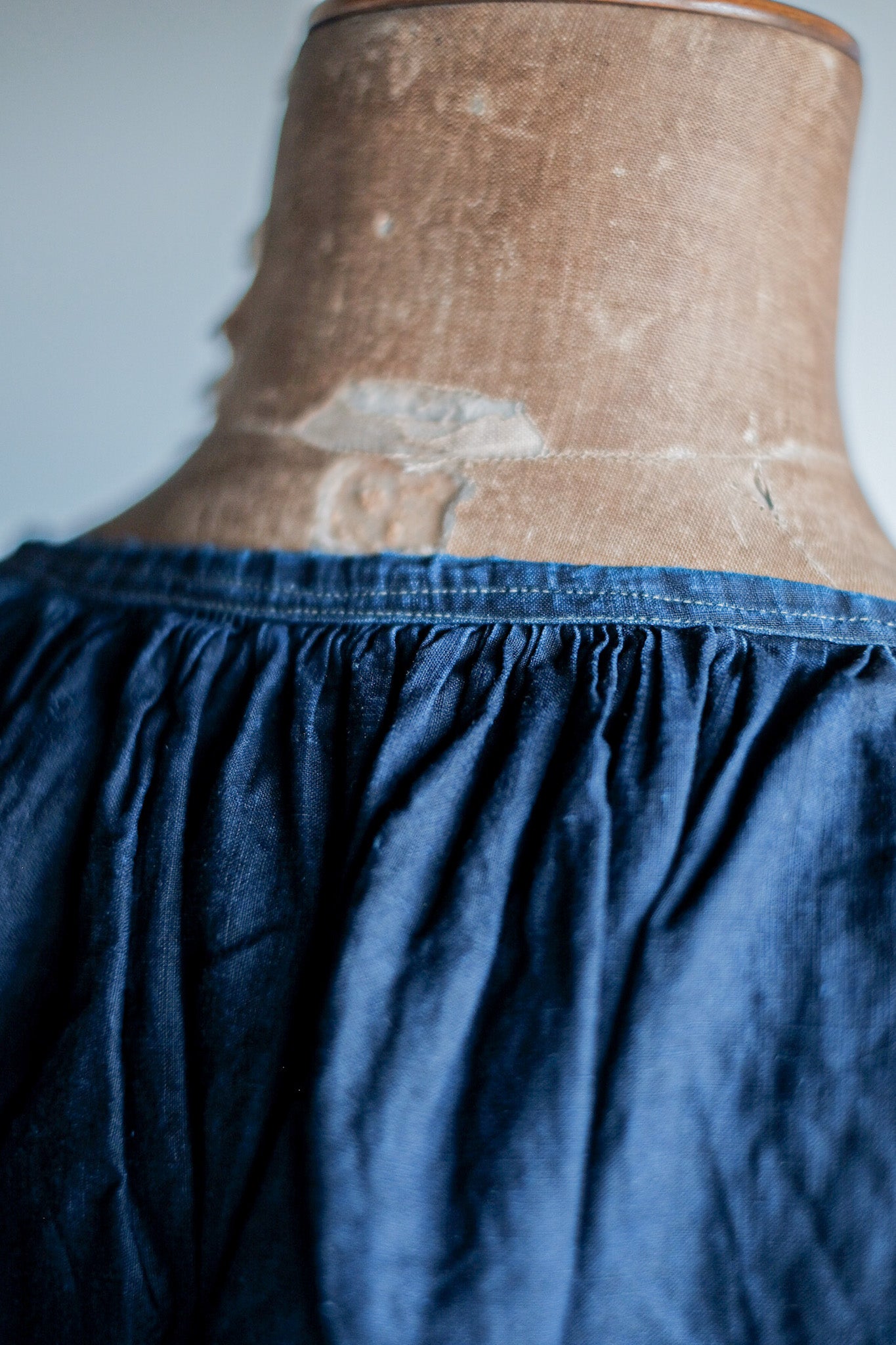 【Early 20th C】French Antique Indigo Linen Smock "Biaude"