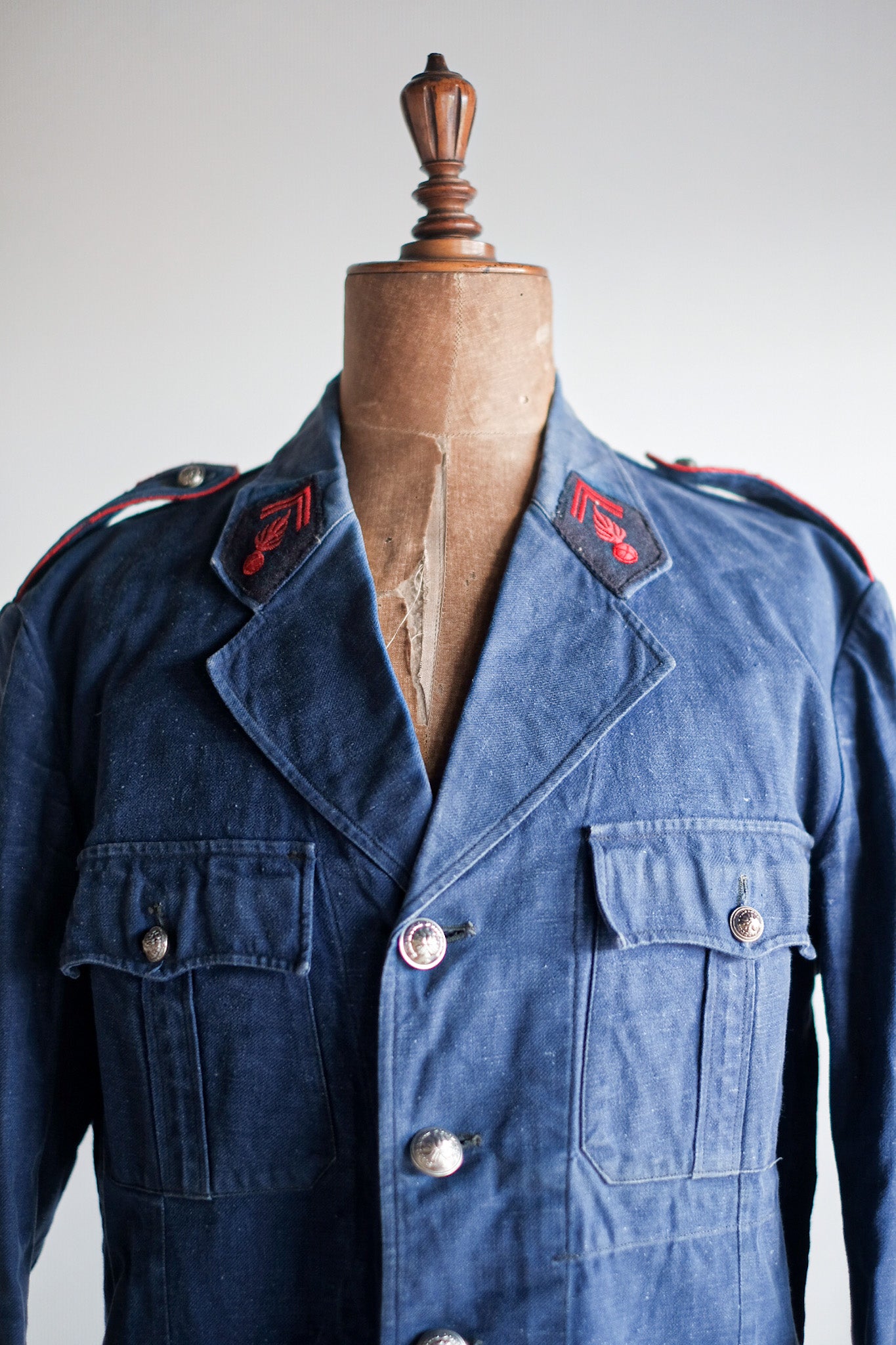 【~40's】French Vintage Indigo Metis Fireman Lapel Jacket