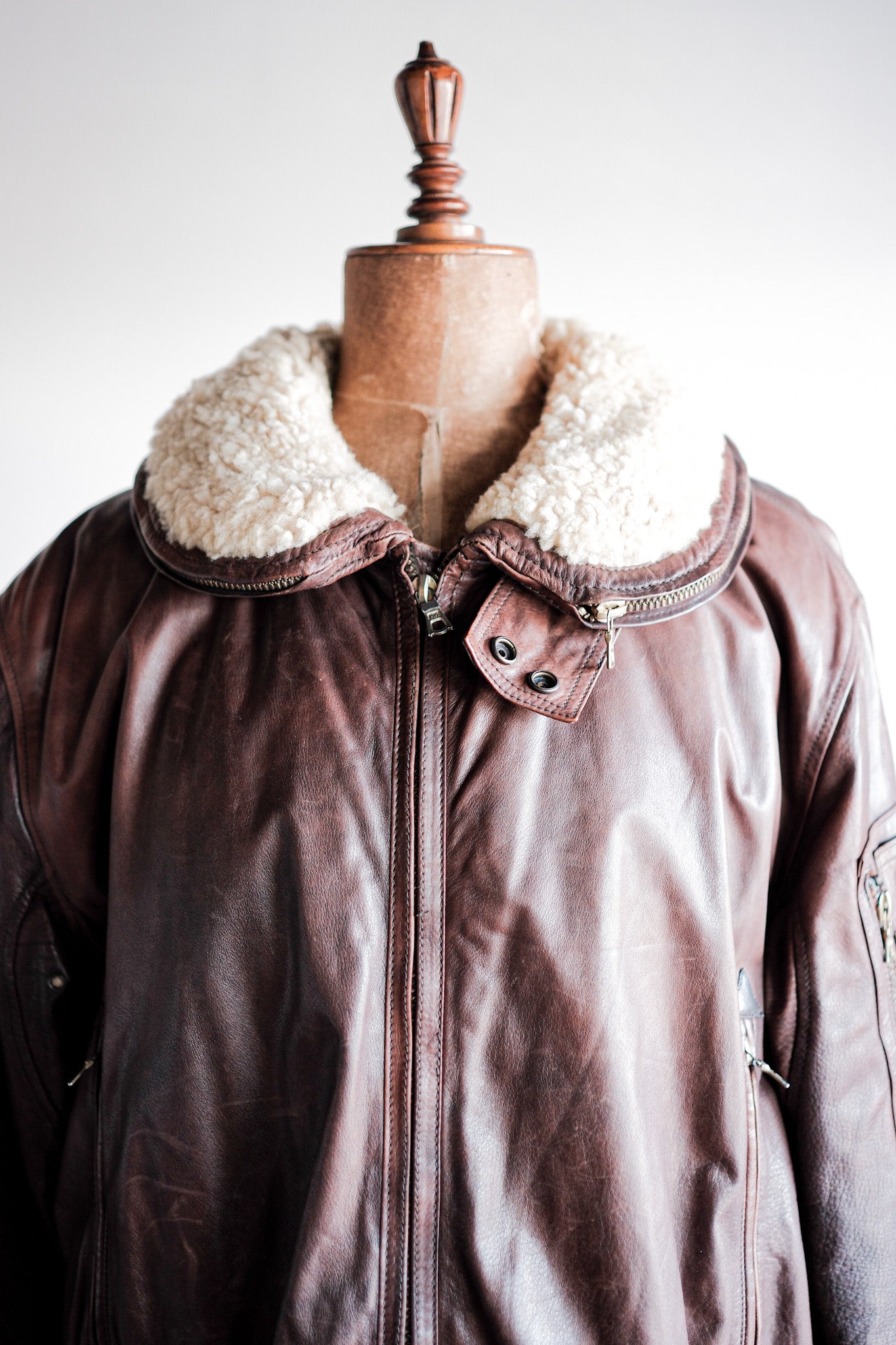 【~80's】Old GIORGIO ARMANI Aviator Style Leather Coat Size.48