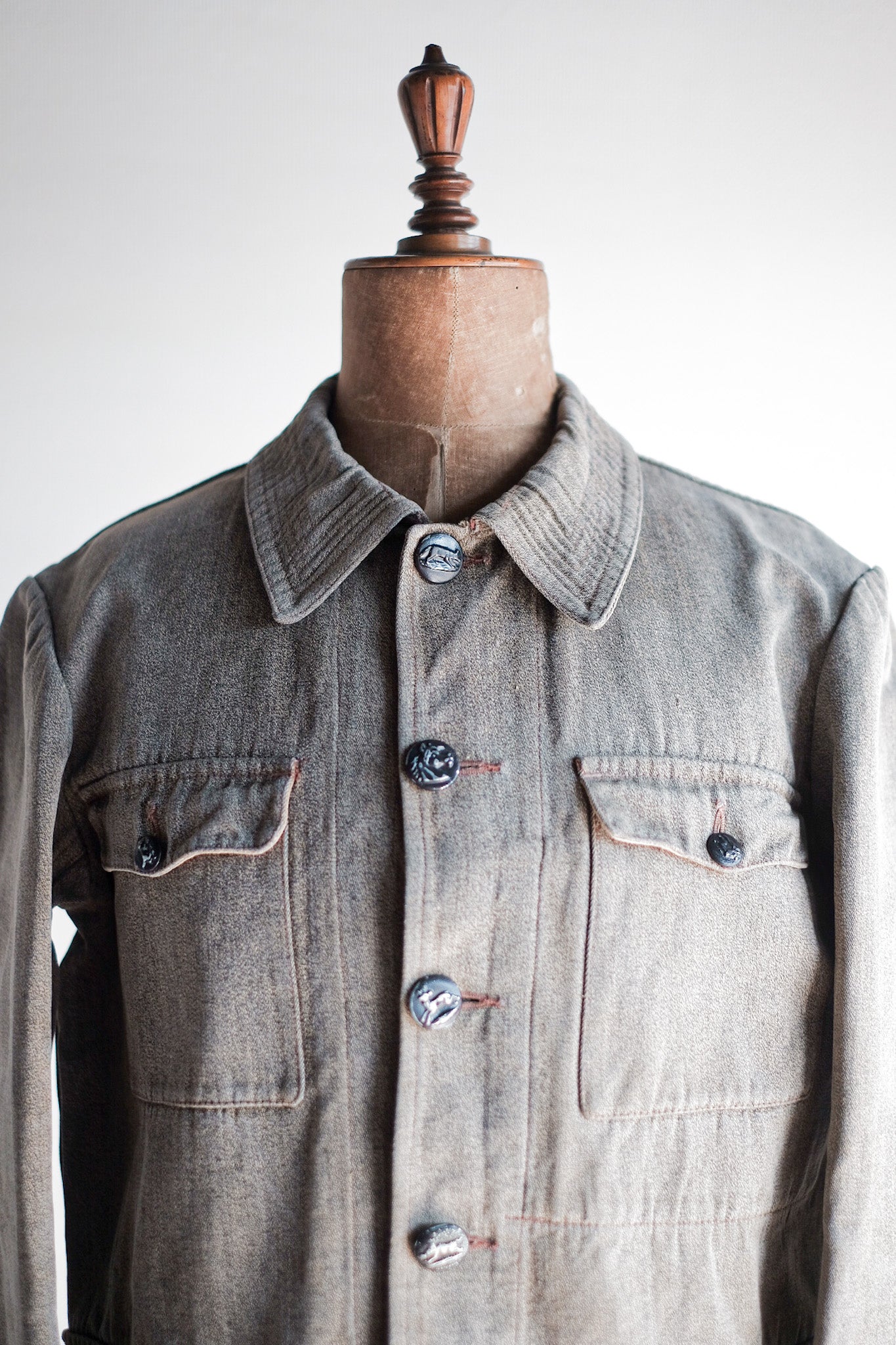 【~30's】French Vintage Brown Cotton Salt & Pepper Hunting Jacket