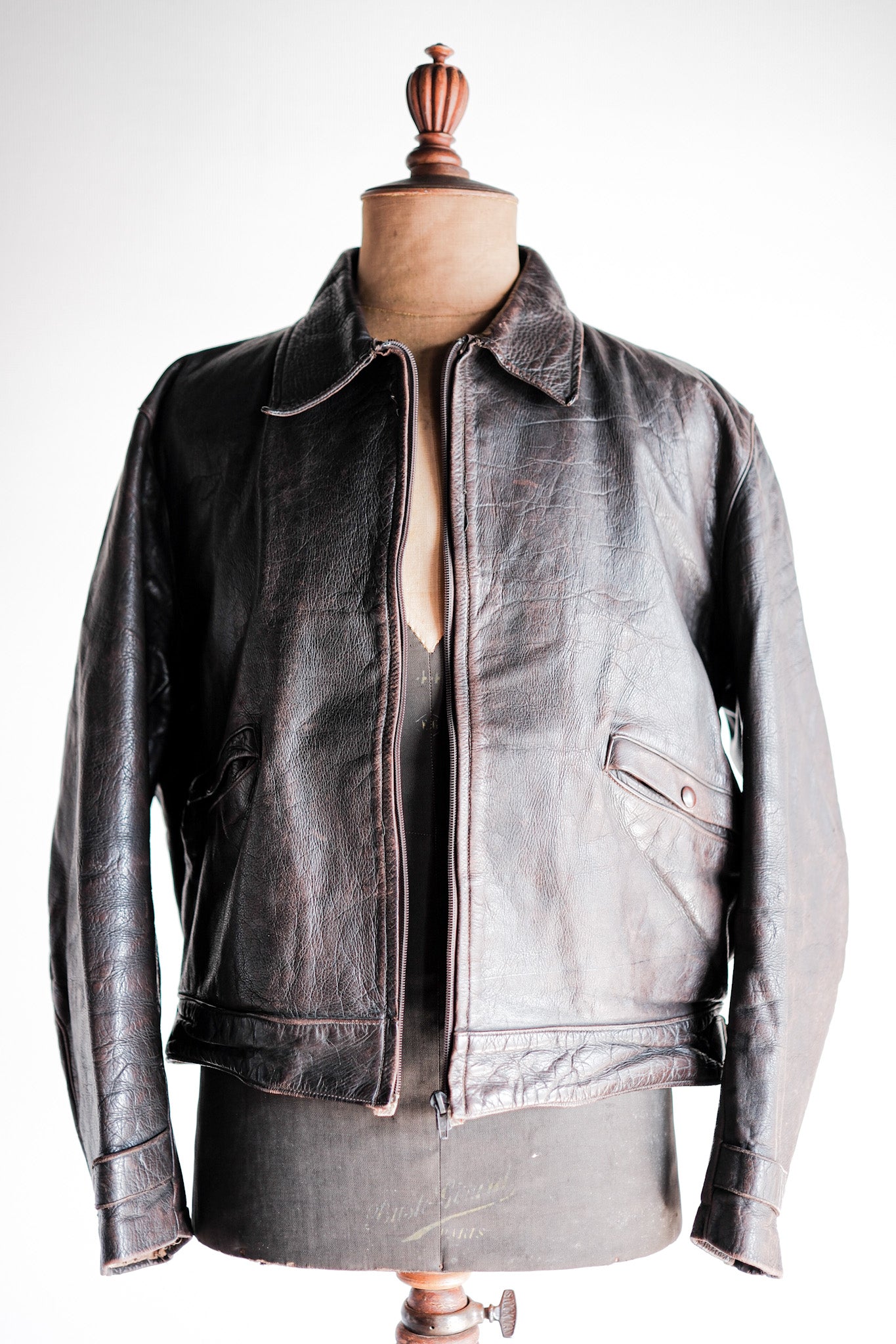 【~40's】Australia Vintage Zip Up Leather Jacket