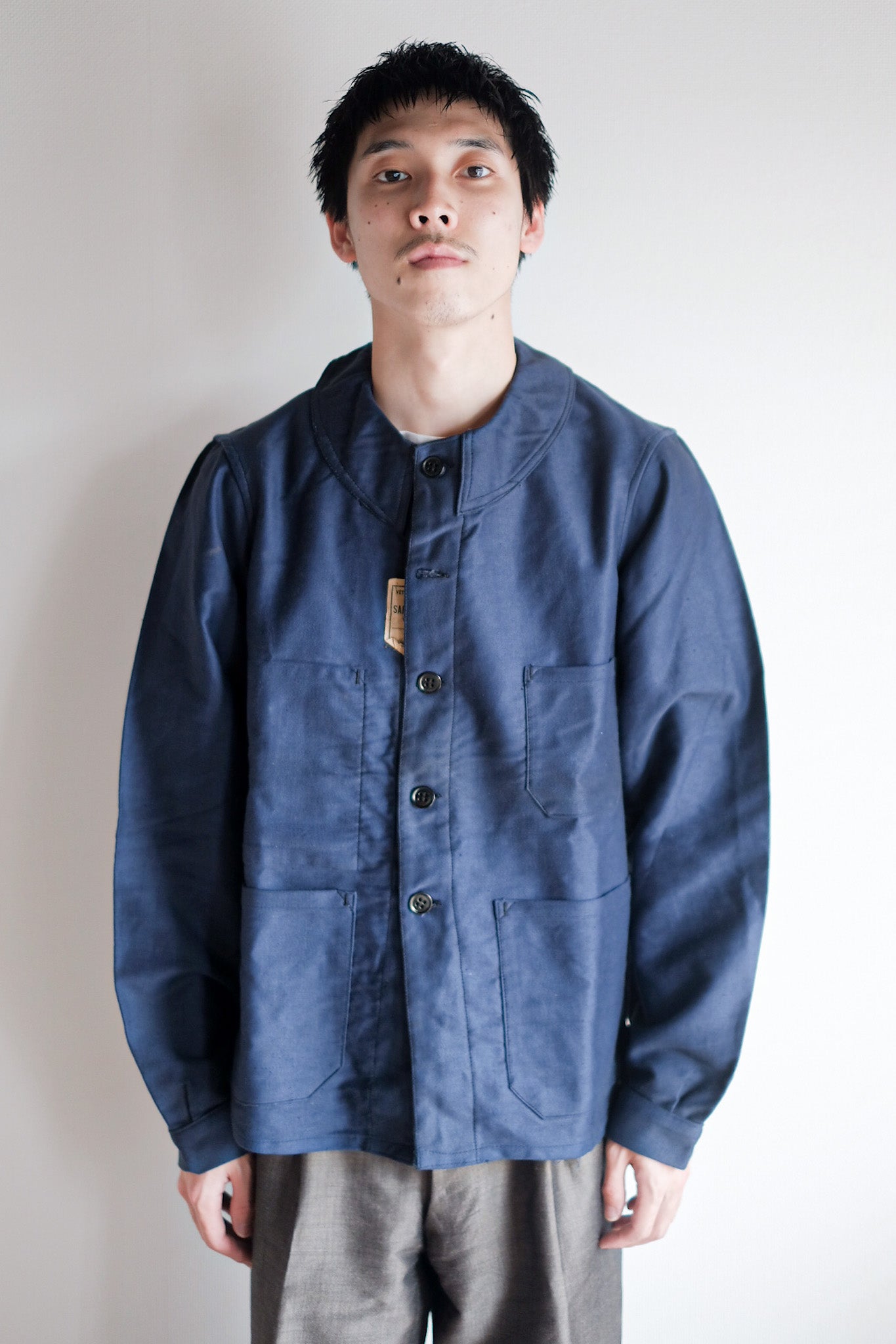 【~30's】French Vintage Blue Moleskin Work Jacket "Dead Stock"