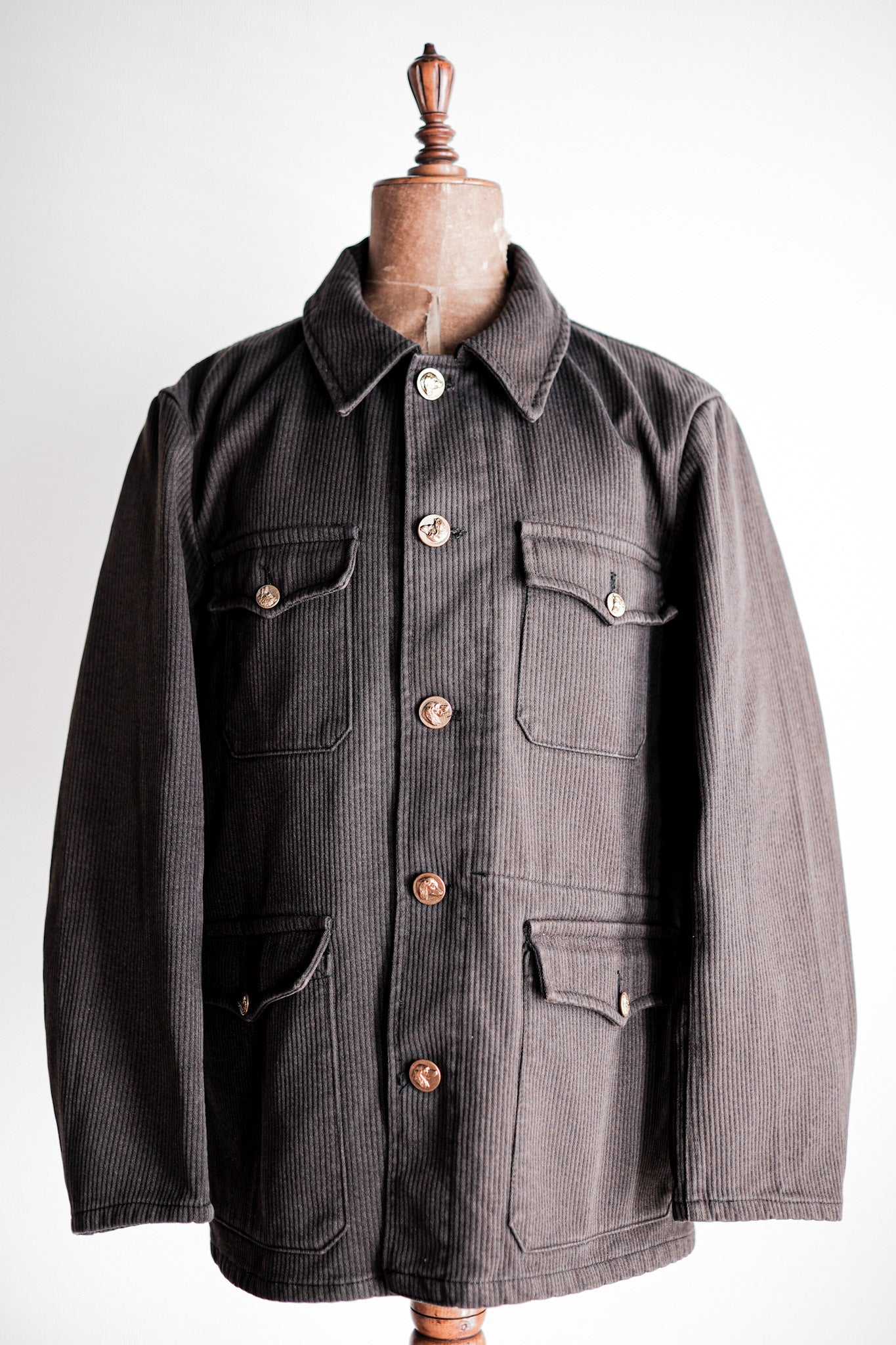 【~50's】French Vintage Brown Cotton Pique Hunting Jacket