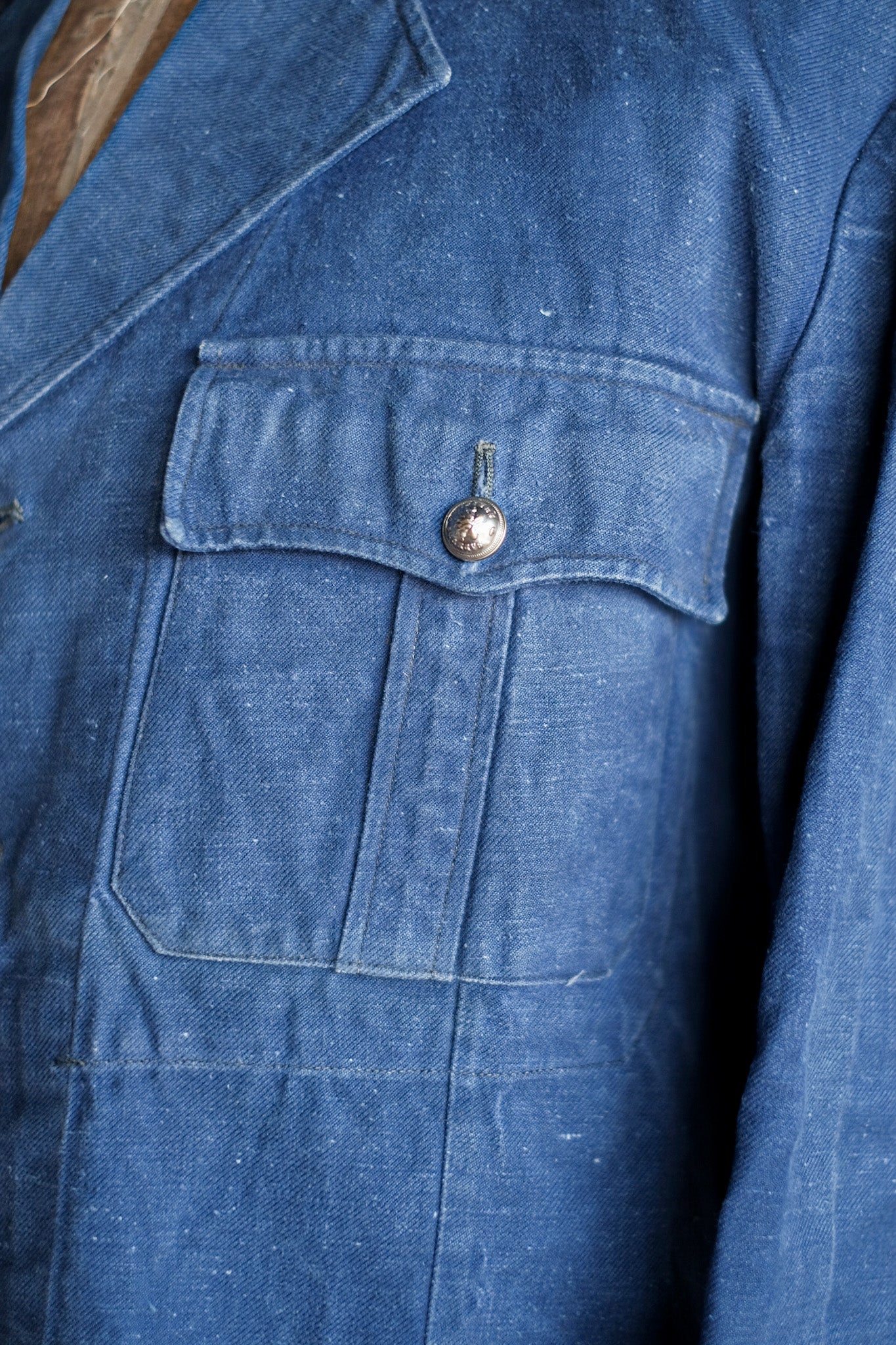 【~40's】French Vintage Indigo Metis Fireman Lapel Jacket