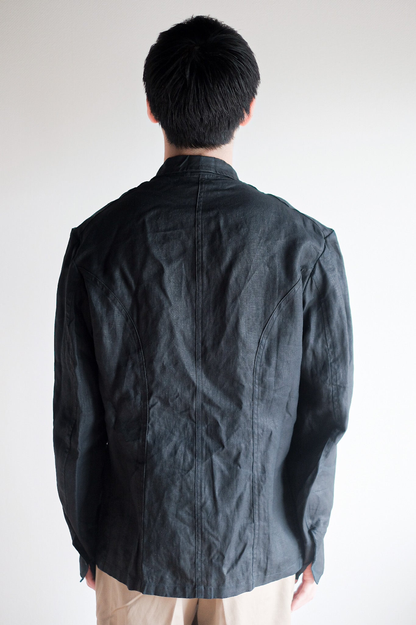 【~30's】French Vintage Black Indigo Linen Double Breasted Work Jacket "Dead Stock"