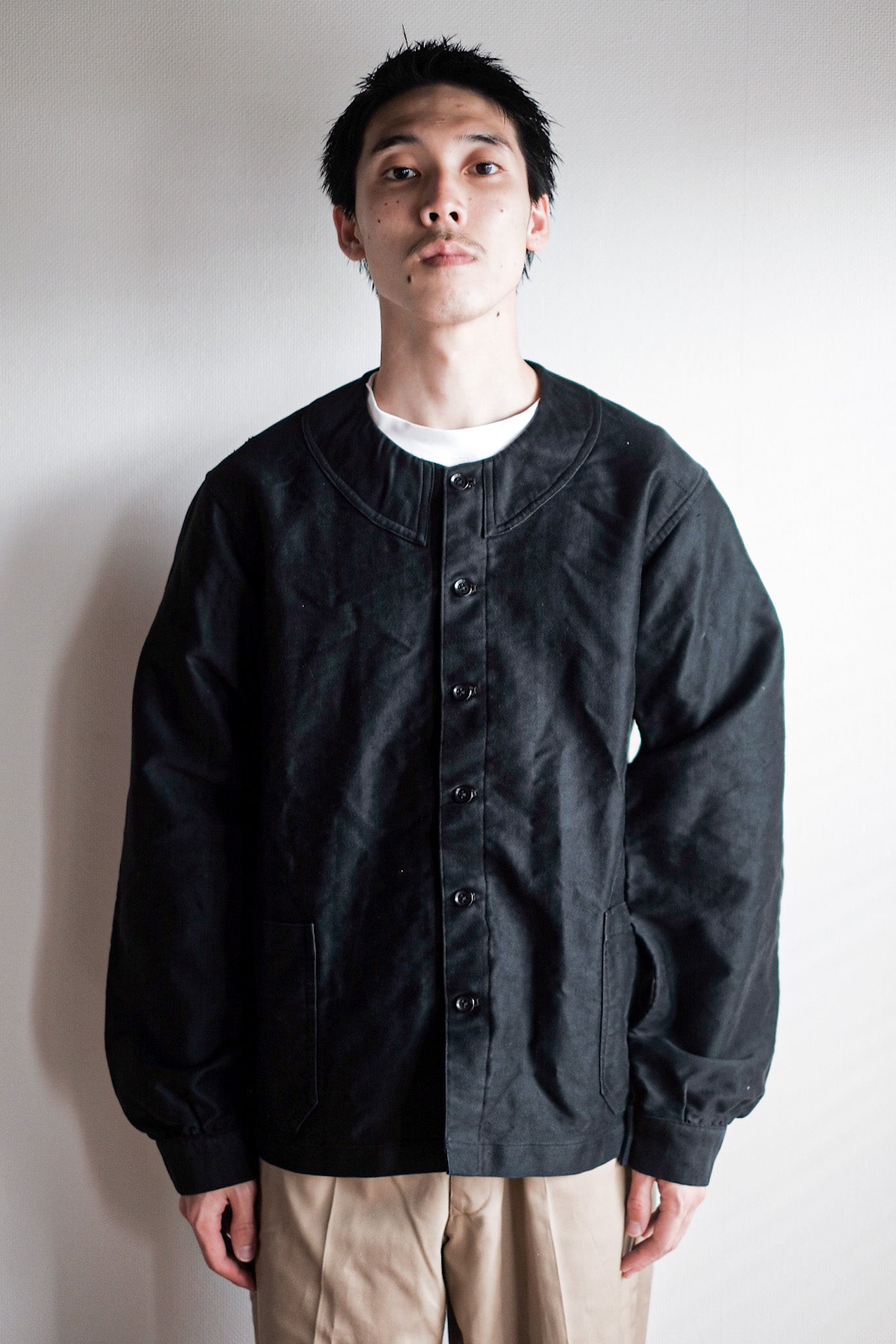 【~20's】French Vintage Black Moleskin Work Jacket "6 Buttons" "Dead Stock"