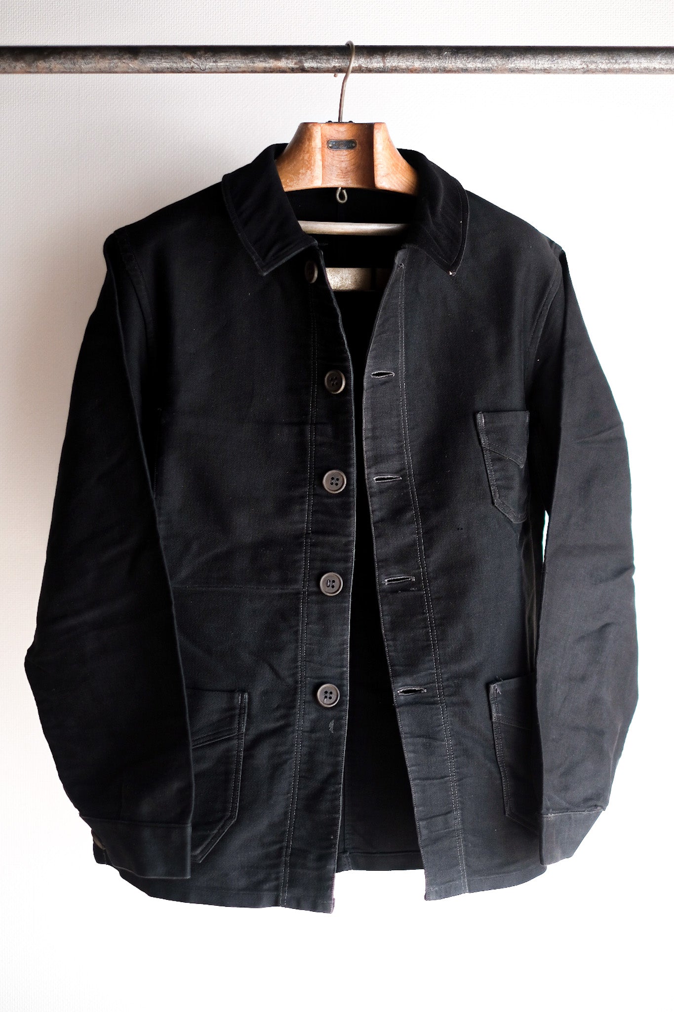 【~30's】French Vintage Black Moleskin Work Jacket