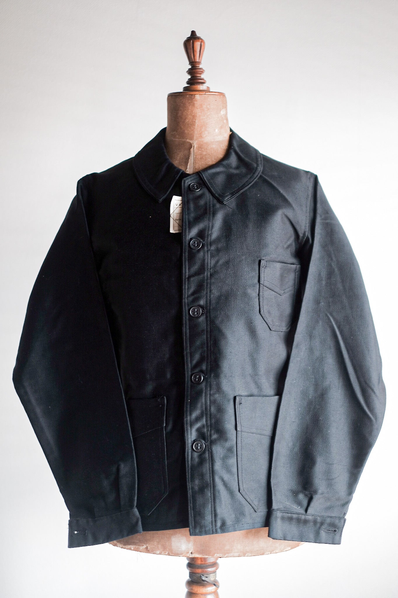 30's】French Vintage Black Moleskin Work Jacket 