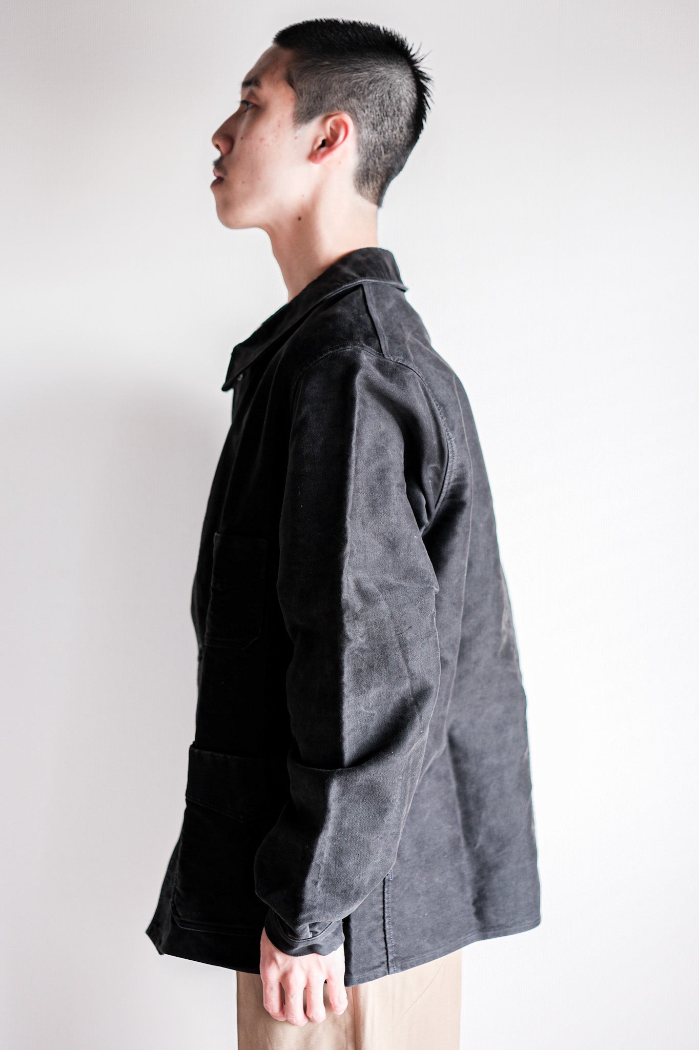 【~40's】French Vintage Black Moleskin Work Jacket "Le Mont St. Michel"