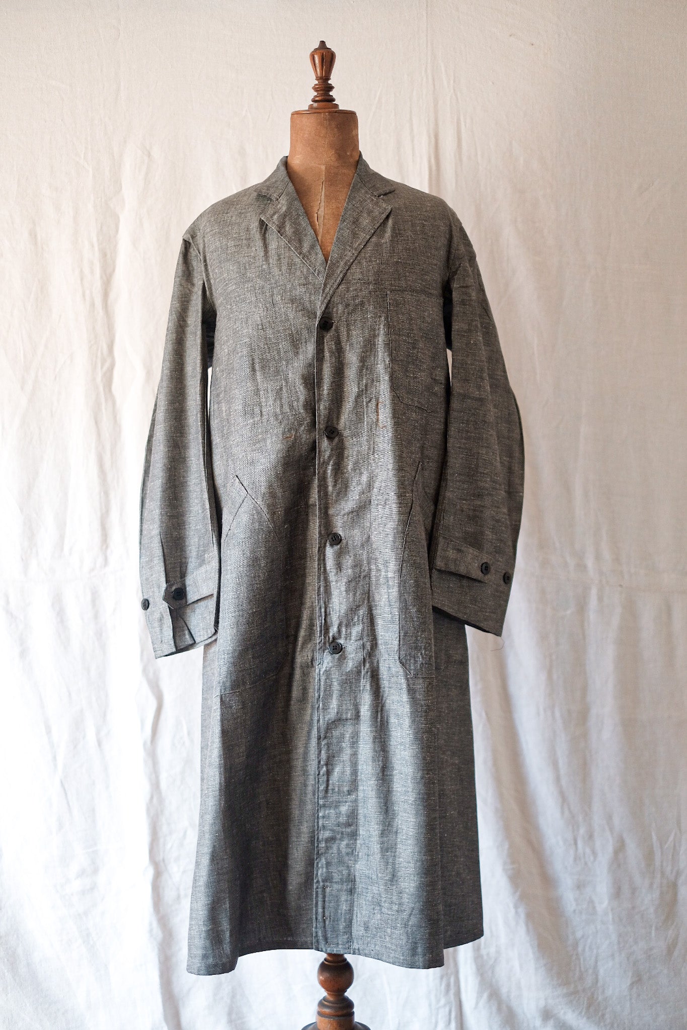 40's】French Vintage Linen Chambray Atelier Coat 