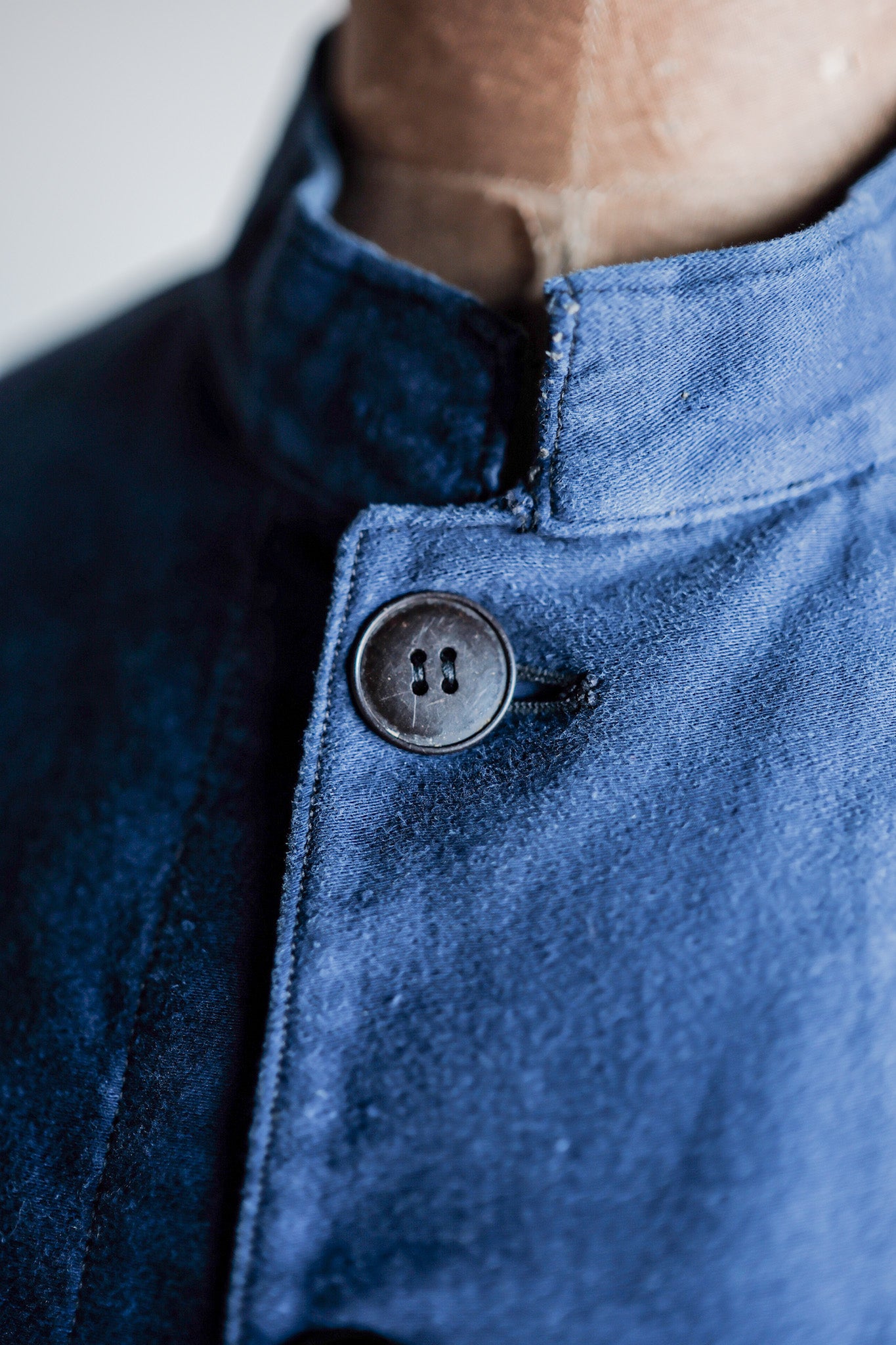 【~40's】French Vintage Blue Moleskin Stand Collar Work Jacket
