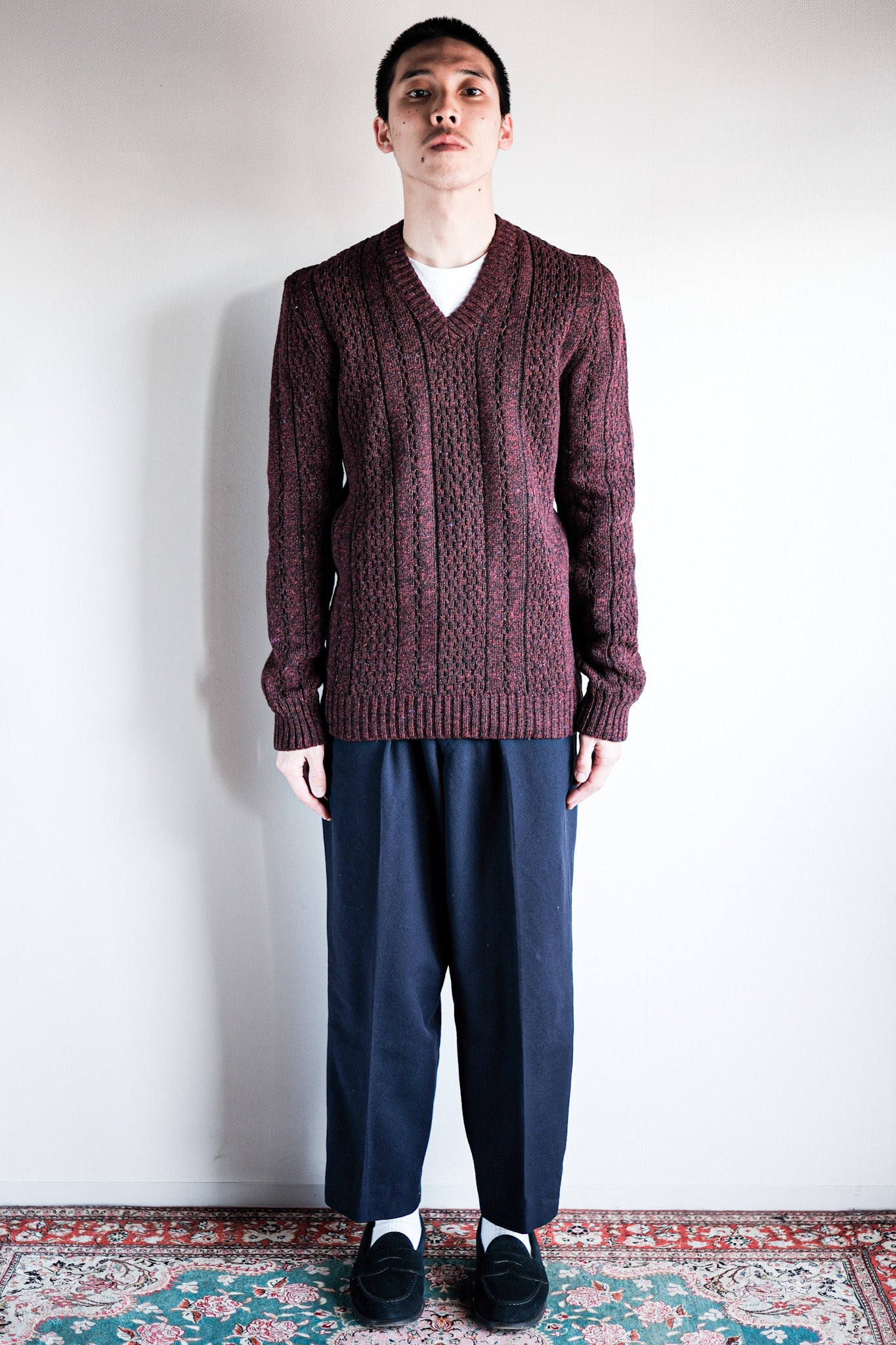 【~60's】French Vintage V-neck Wool Sweater "Dead Stock"