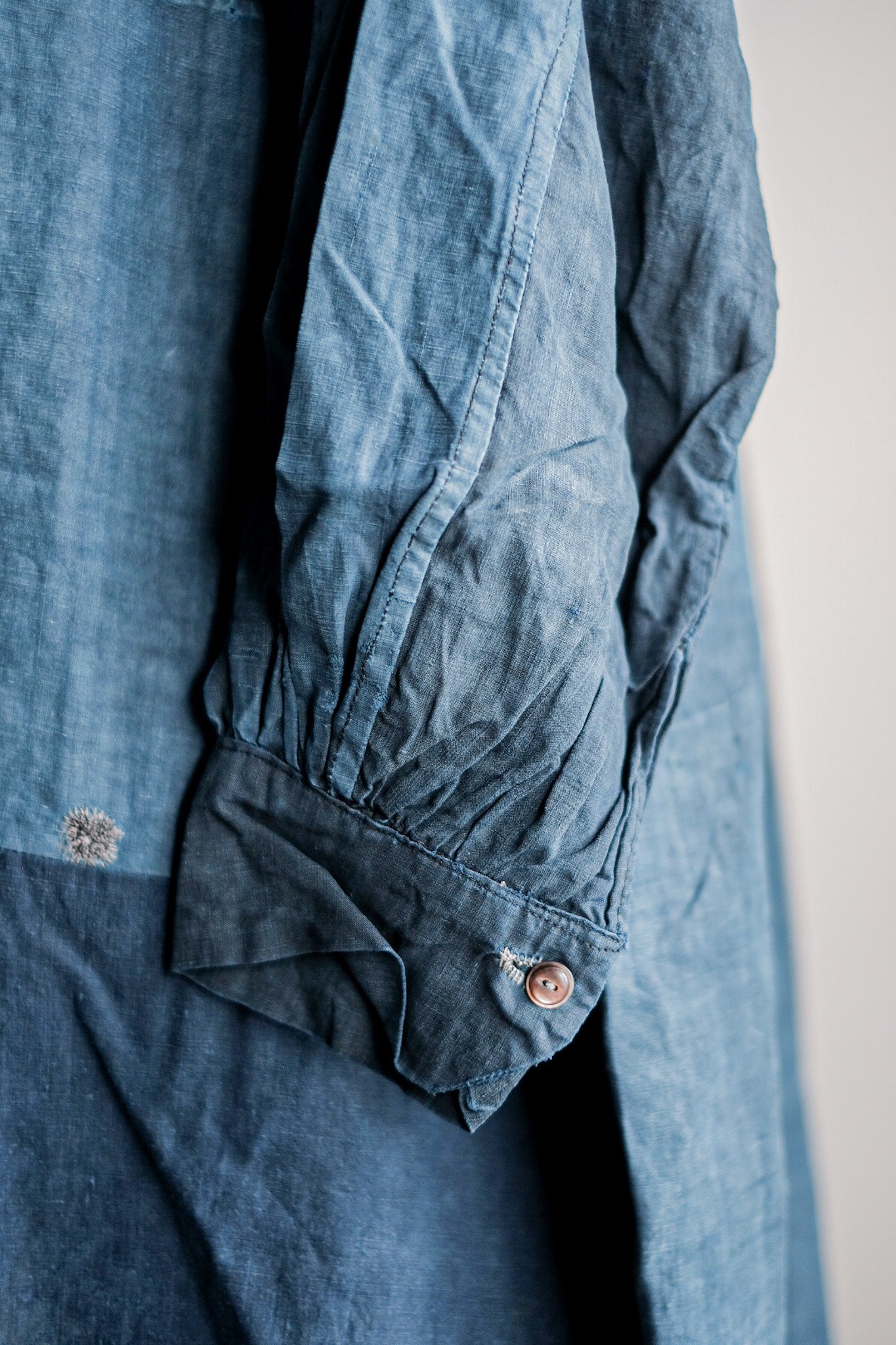 【Early 20th C】French Antique Indigo Linen Smock Open Type "Biaude"