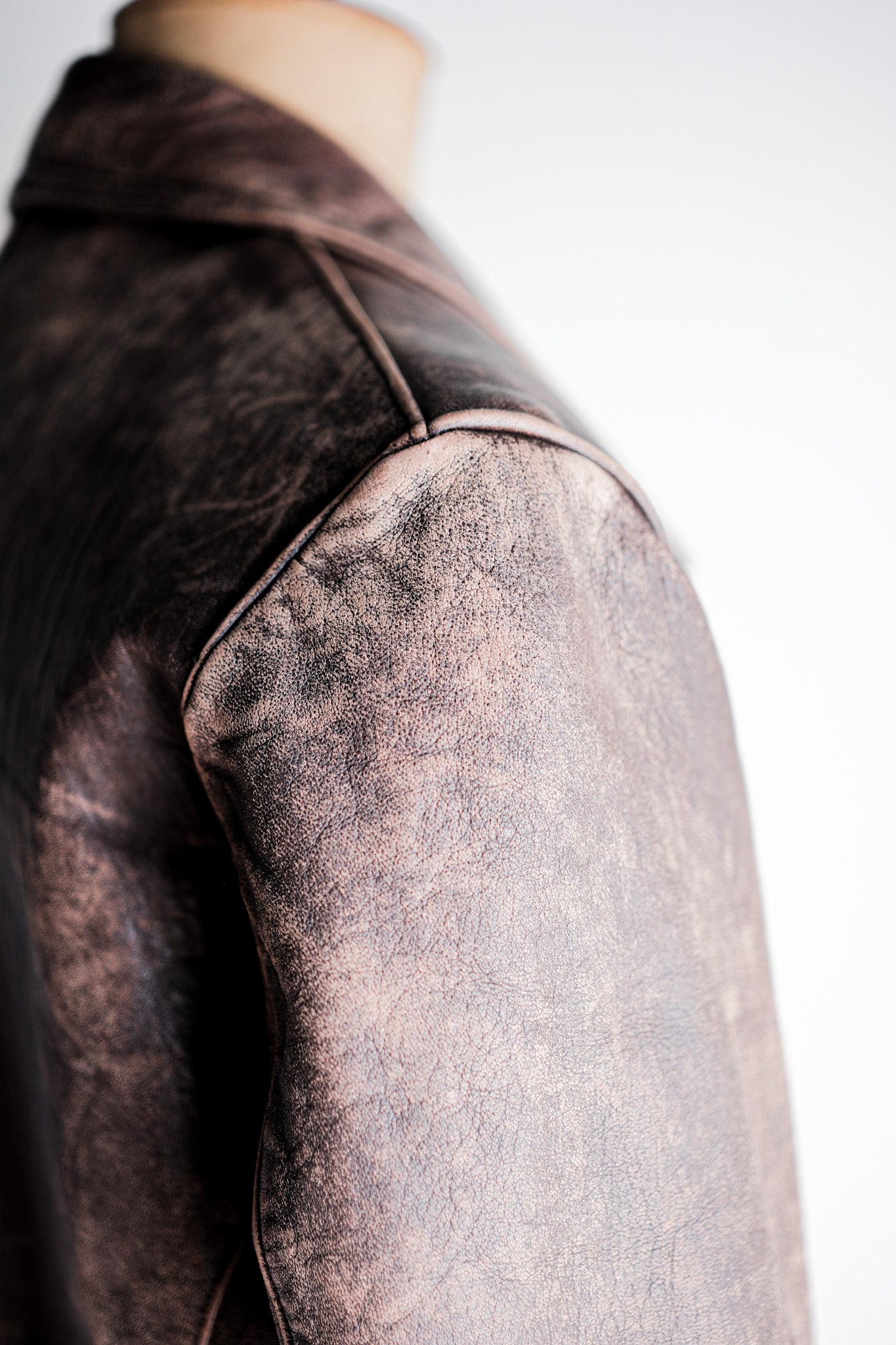 【~50's】French Vintage Le Corbusier Type Double Breasted Leather Jacket "Unusual Pattern"