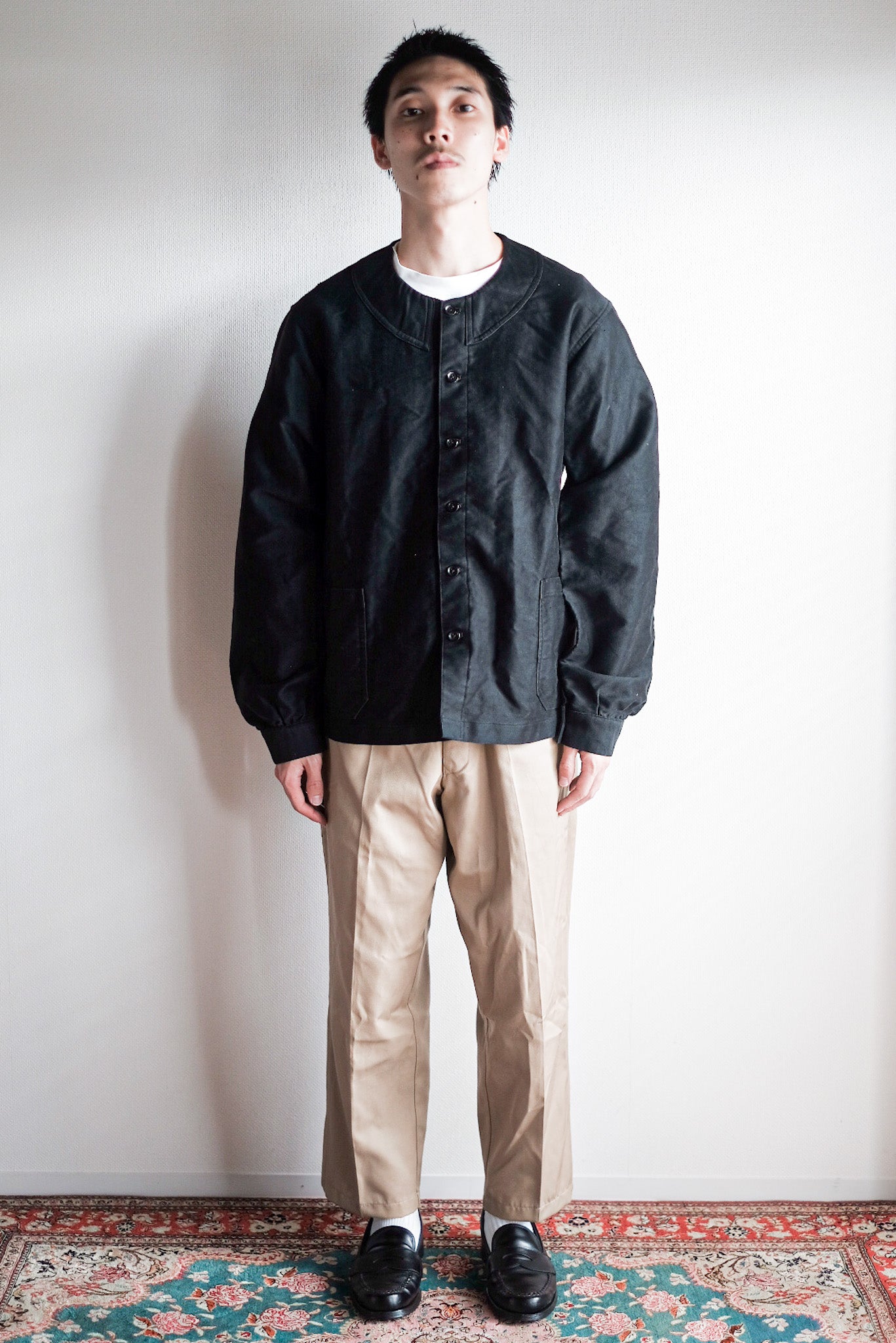【~20's】French Vintage Black Moleskin Work Jacket "6 Buttons" "Dead Stock"