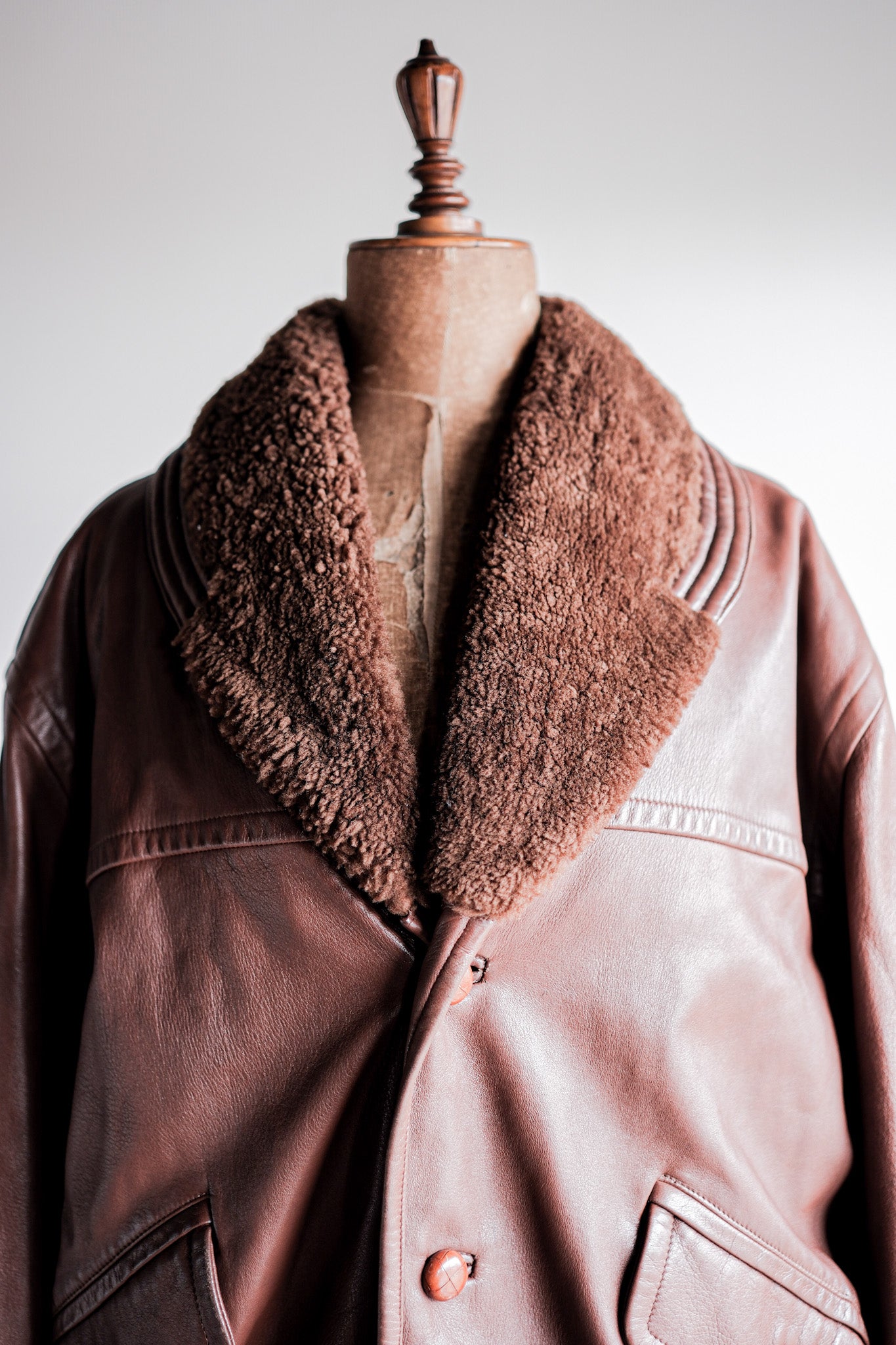 【~80's】Old Gucci Shawl Collar Leather Bomber Jacket Size.52