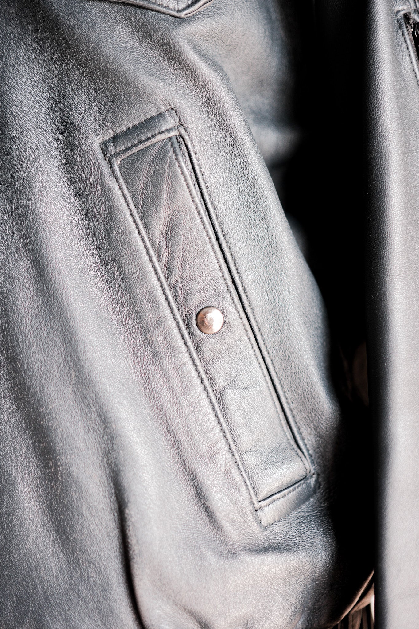 【~70's】French Air Force Pilot Leather Jacket With Chin Strap Size.96M