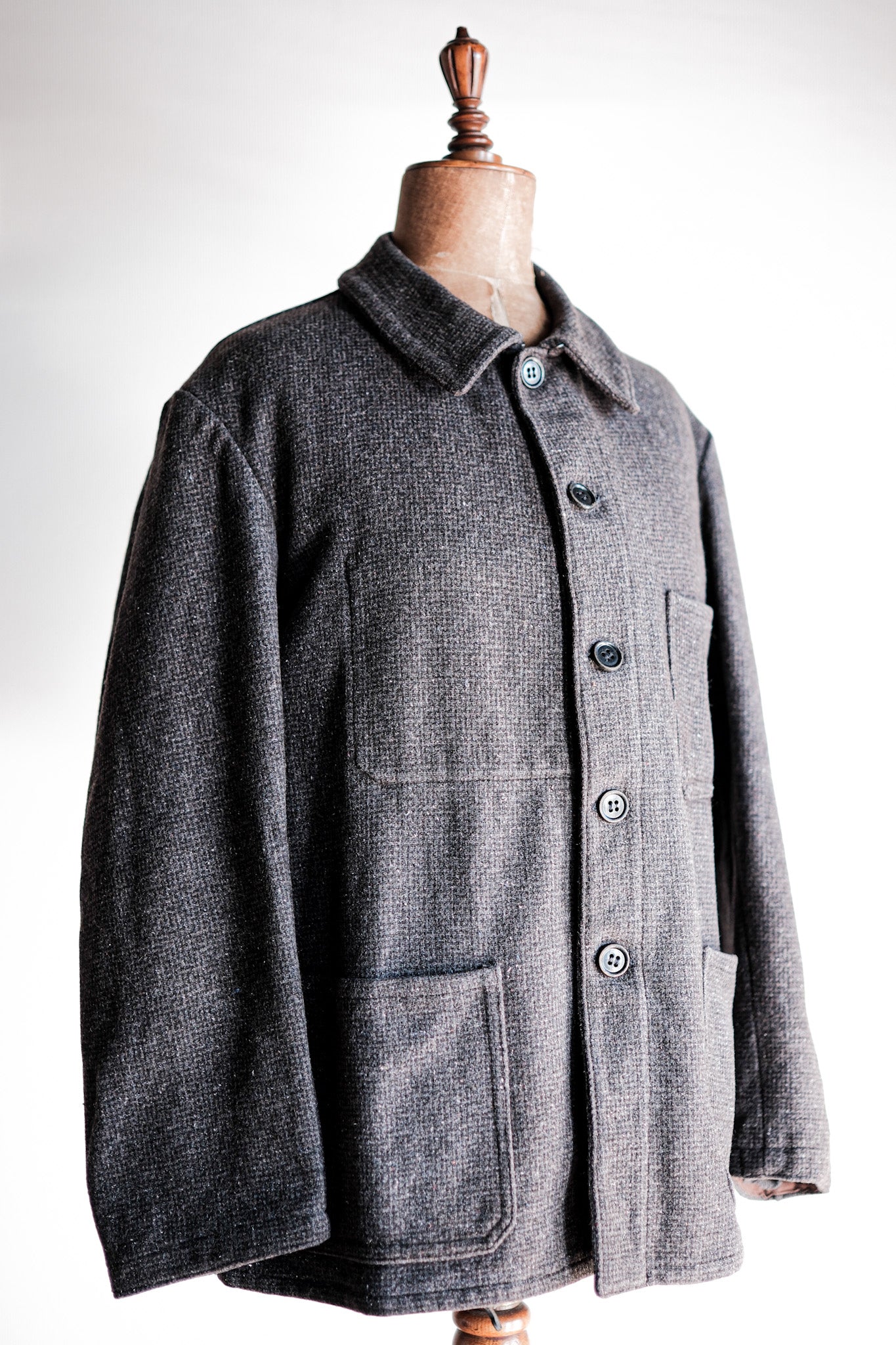 【~50's】French Vintage Gray Wool Checked Work Jacket
