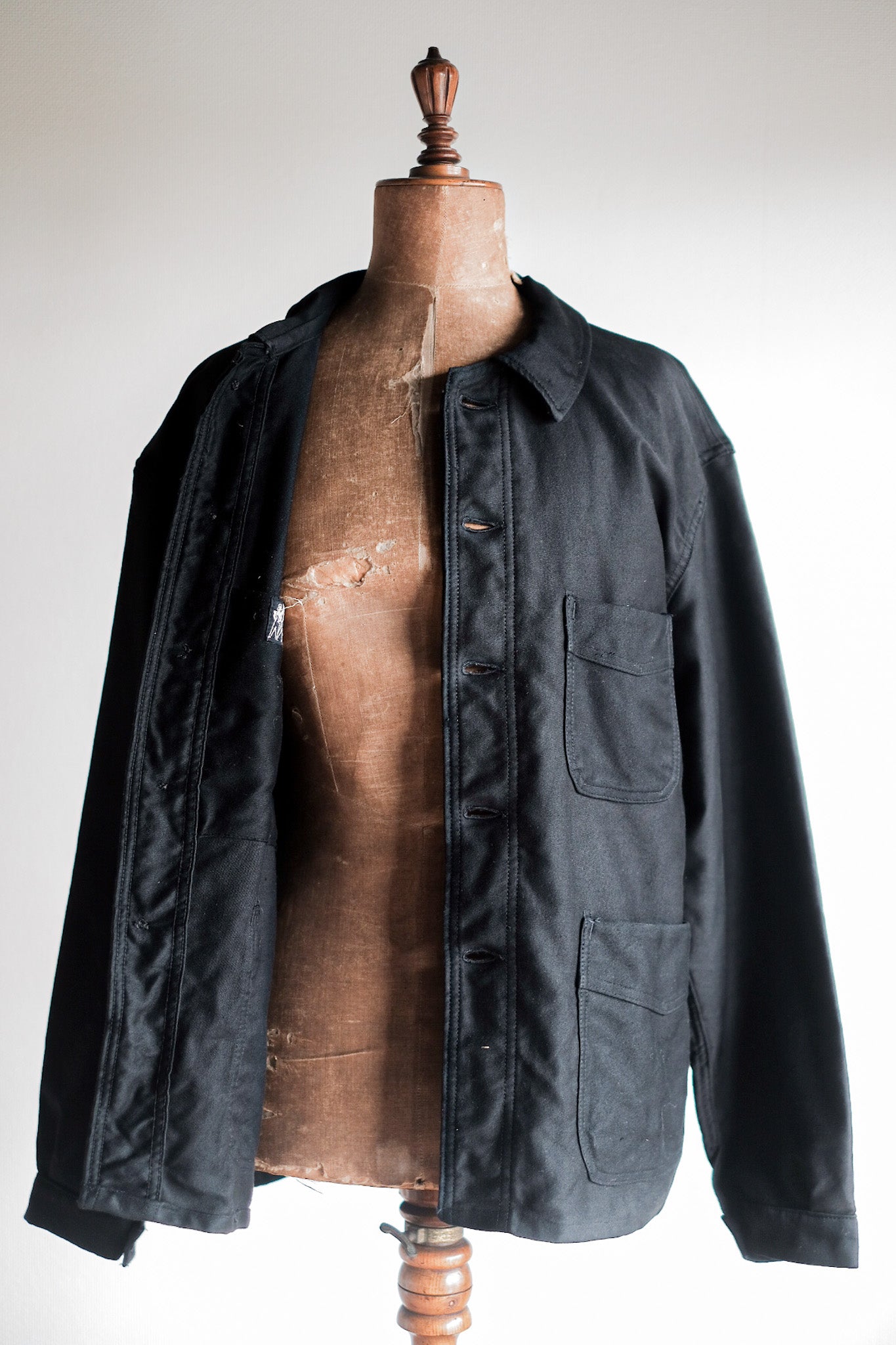 【~50's】French Vintage Black Moleskin Work Jacket "Adolphe Lafont" "Dead Stock"