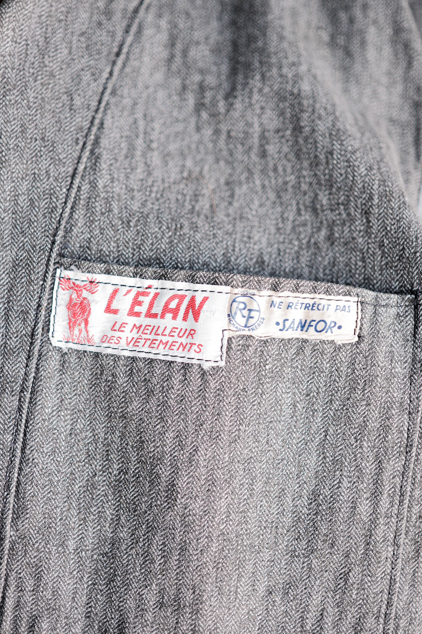 【~50's】French Vintage Salt & Pepper Cotton HBT Lapel Work Jacket