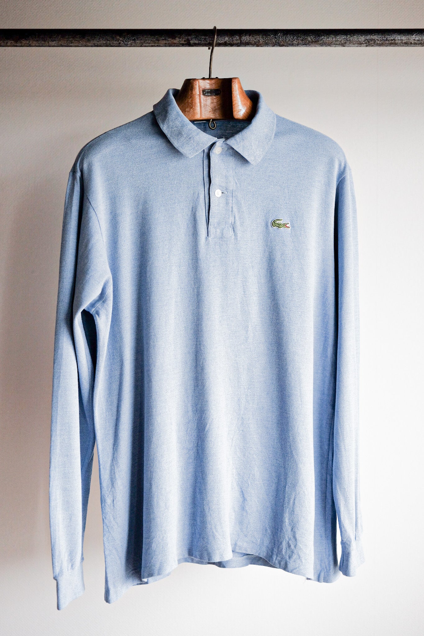 【~80's】CHEMISE LACOSTE L/S Polo Shirt Size.5 "Marbling Light Blue"