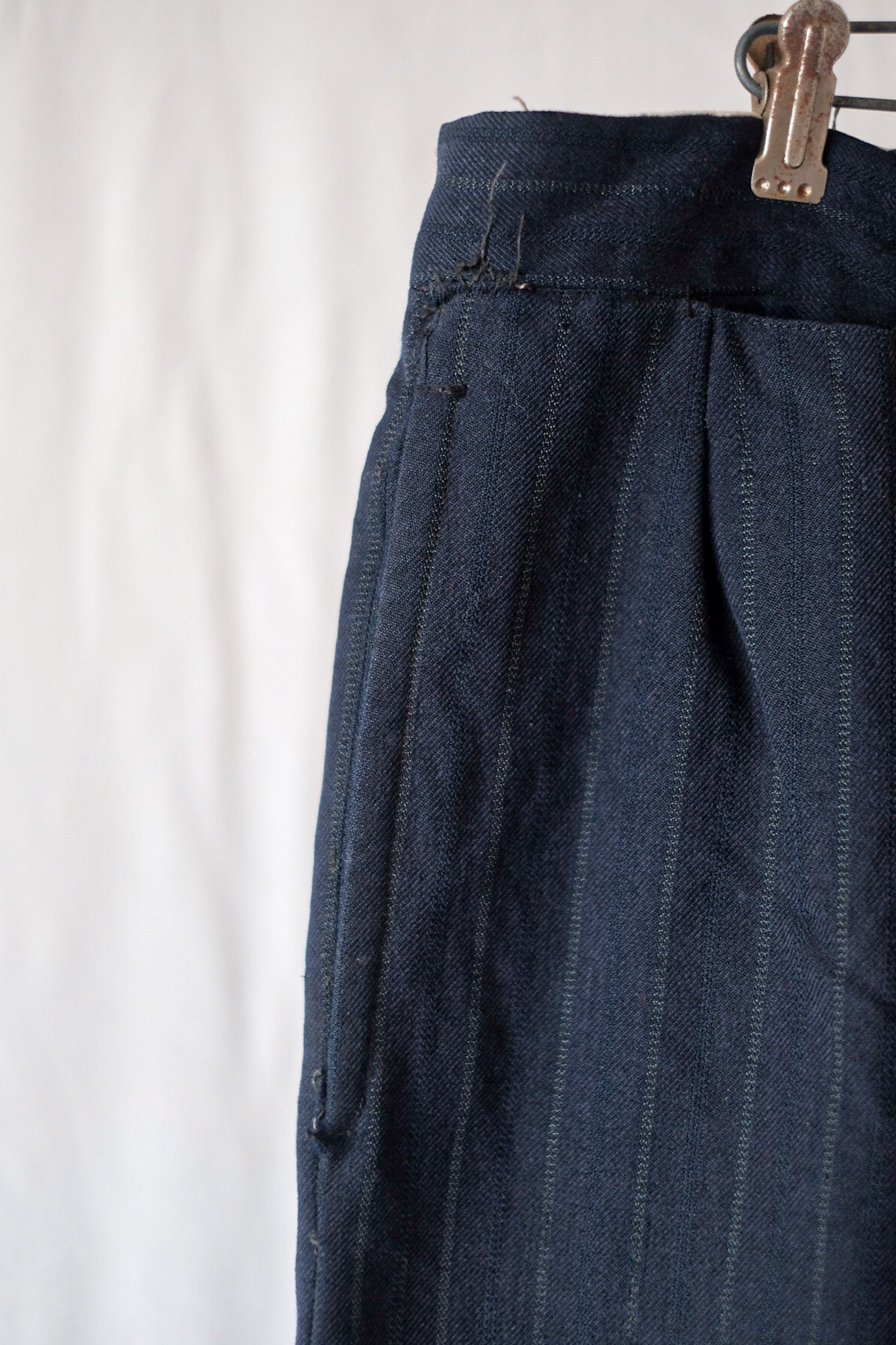 【~40's】French Vintage Navy Wool Striped Work Pant