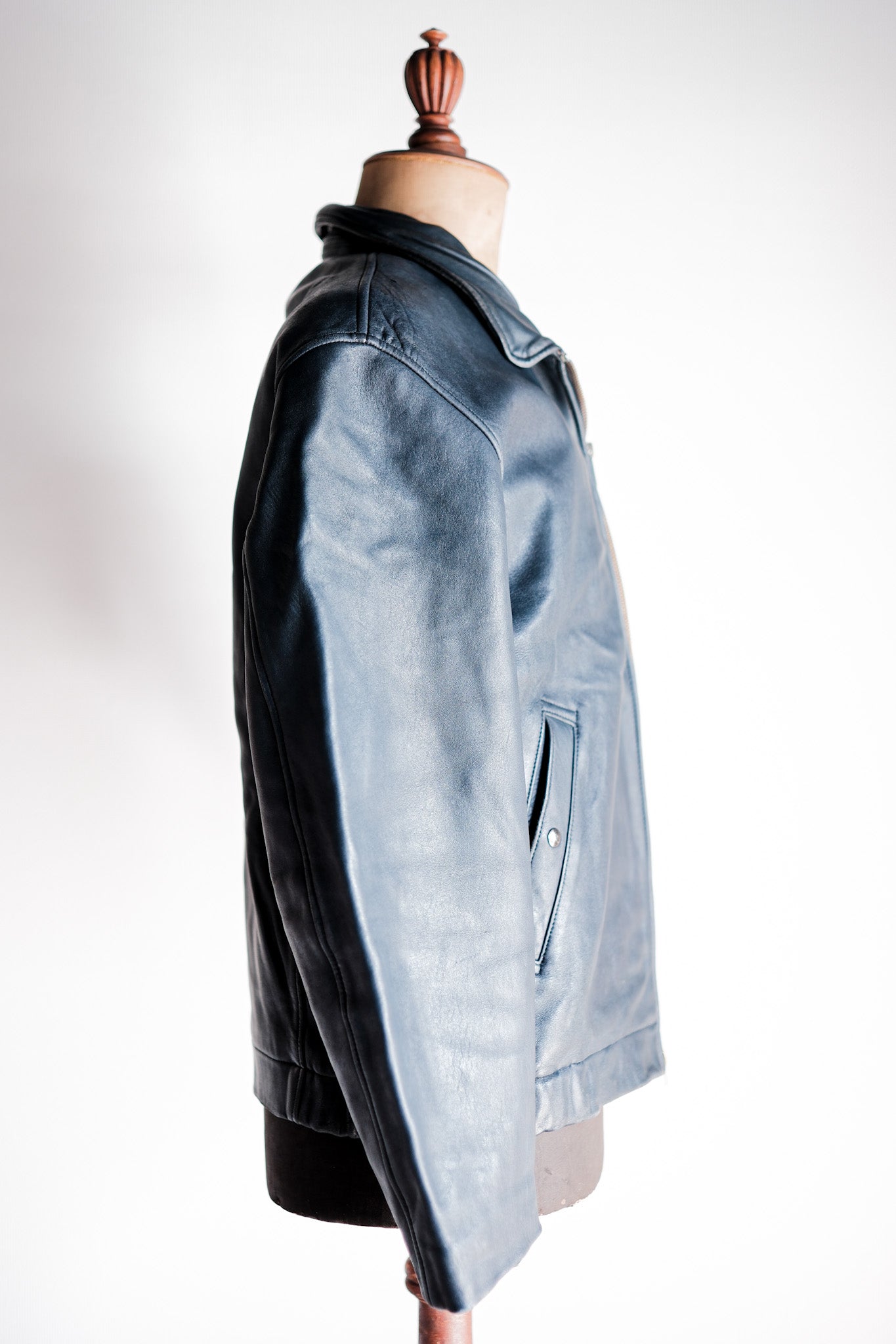 【~70's】French Air Force Pilot Leather Jacket With Chin Strap
