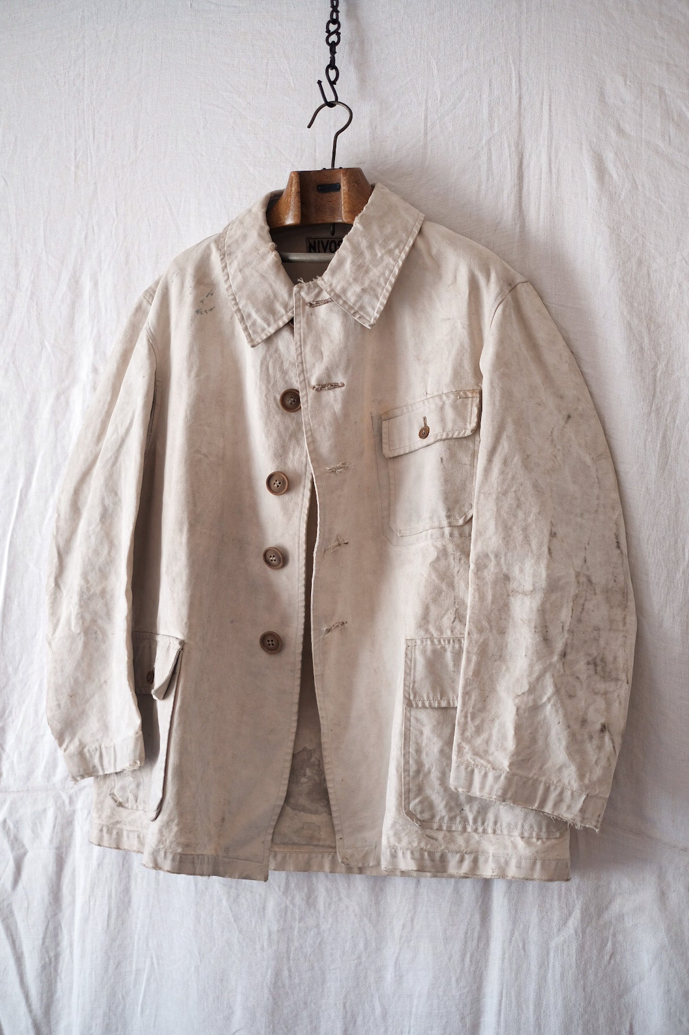【~40's】French Vintage White Cotton Hunting Jacket