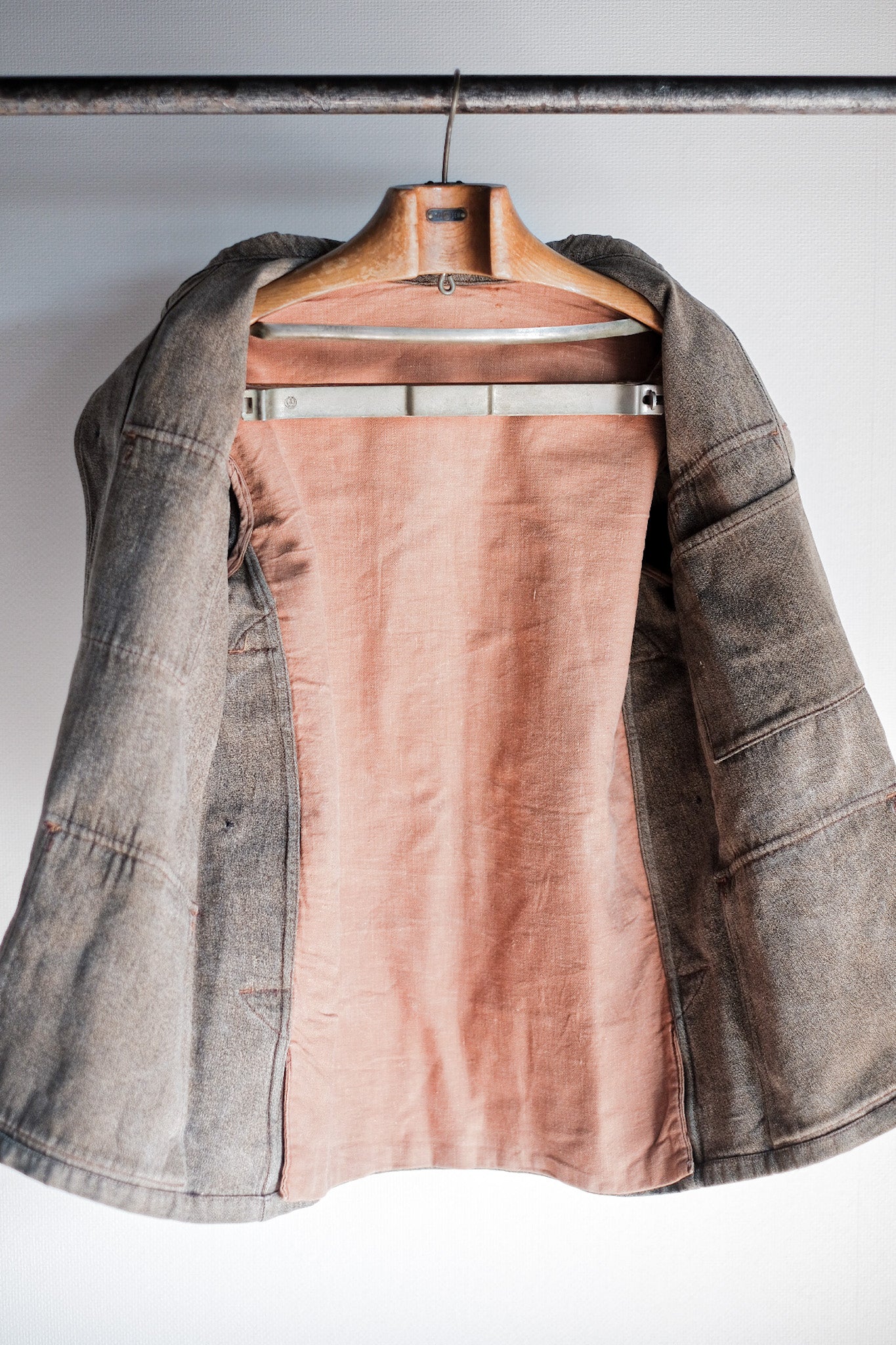 【~30's】French Vintage Brown Cotton Salt & Pepper Hunting Jacket